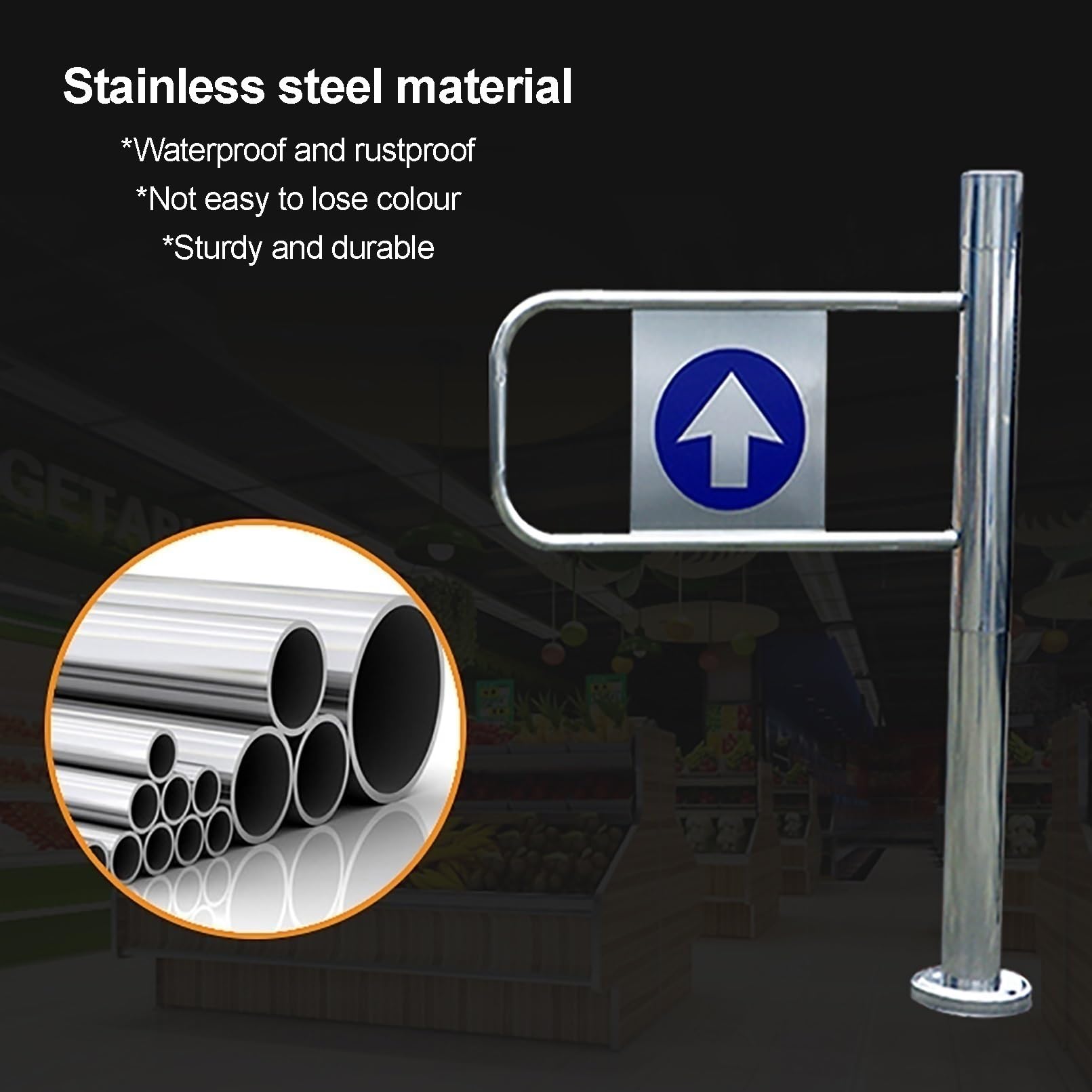 SteelEntrance90° - Dispositivo di accesso per cancello girevole per negozi di alimentari (sinistra 50 x 100 cm)
