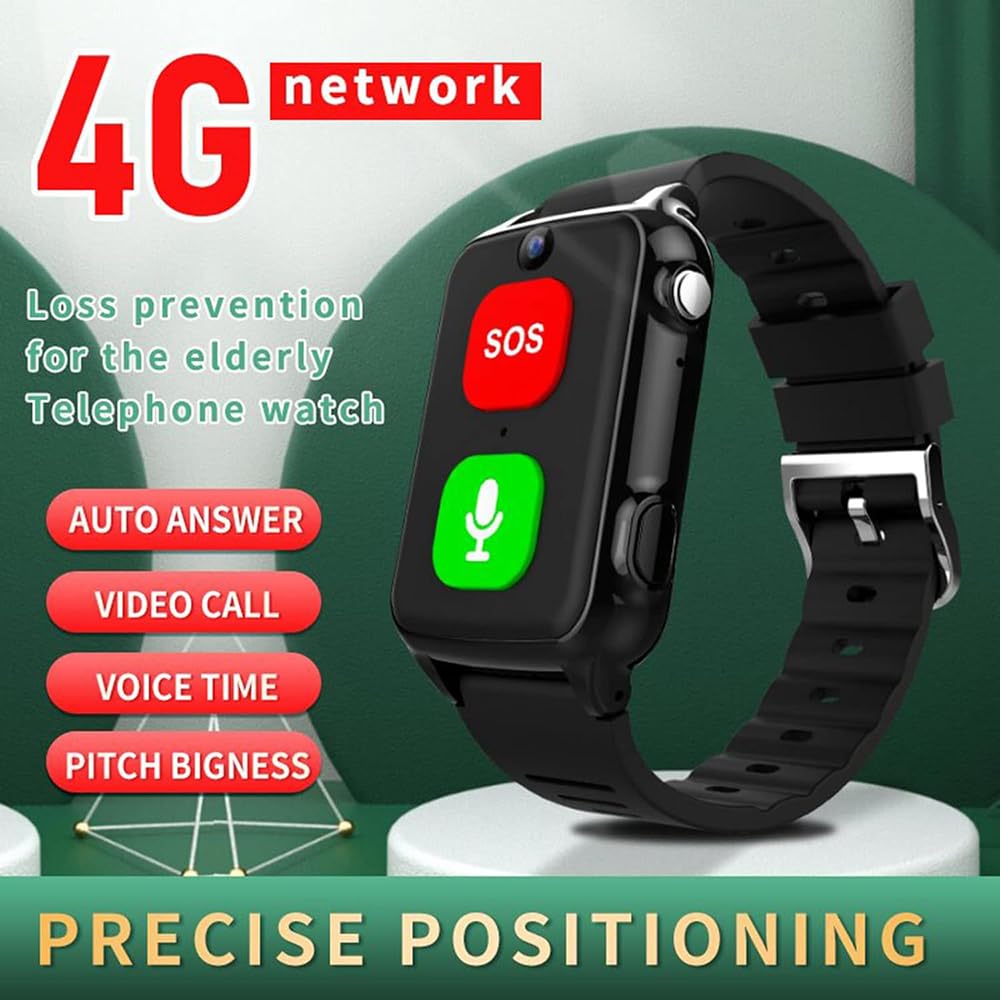 Braccialetto per chiamate di emergenza, 4 G, con fotocamera, pulsante SOS, promemoria caduta, cardiofrequenzimetro, per Alzheimer e demenza