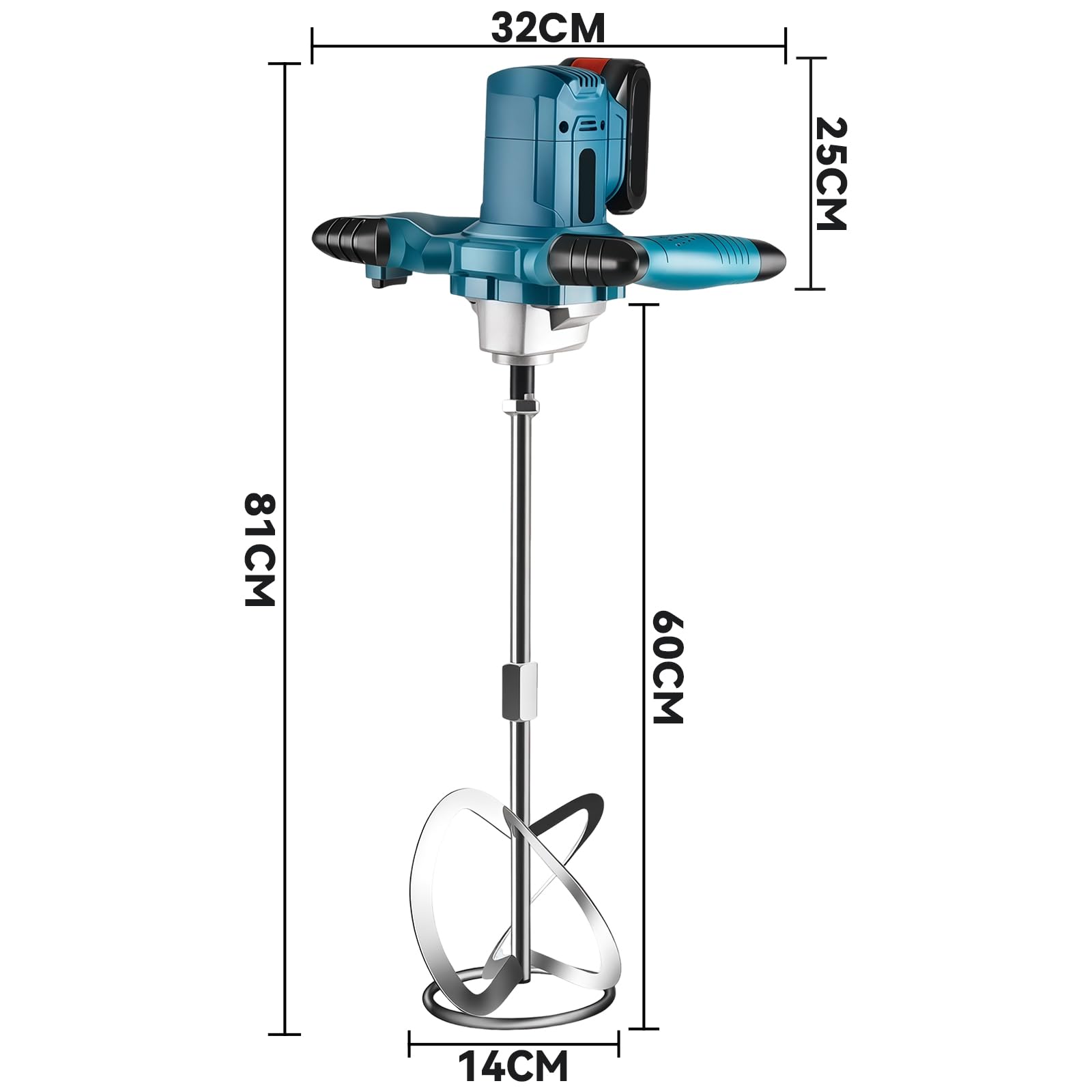 Malaxeur Mortier Colle avec 2 Batteries 1500mah,Mélangeur à Béton 6 Vitesses,900rpm,Tige Spirale M14,Betonniere Électrique Pour Mélanger Aliments,Plâtre,Peinture,Ciment,Mortier (Bleu)