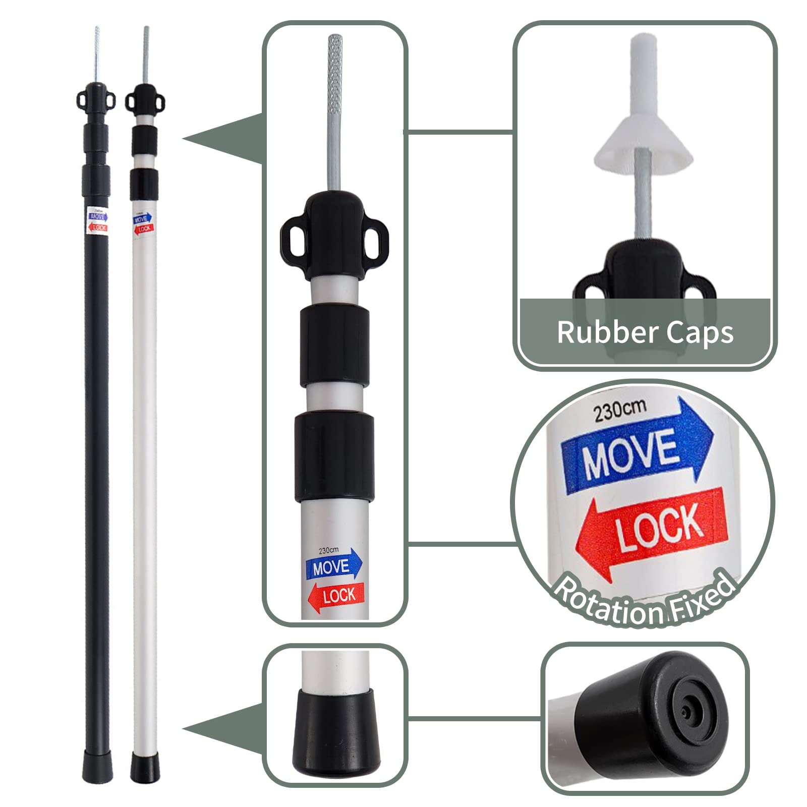 Telescoping Tarp Poles, 2pcs/Set Adjustable Tarp Poles, Aluminum Rods Portable Lightweight Replacement Tent Poles for Camping Awning Backpacking Hiking Hammock Rain Fly