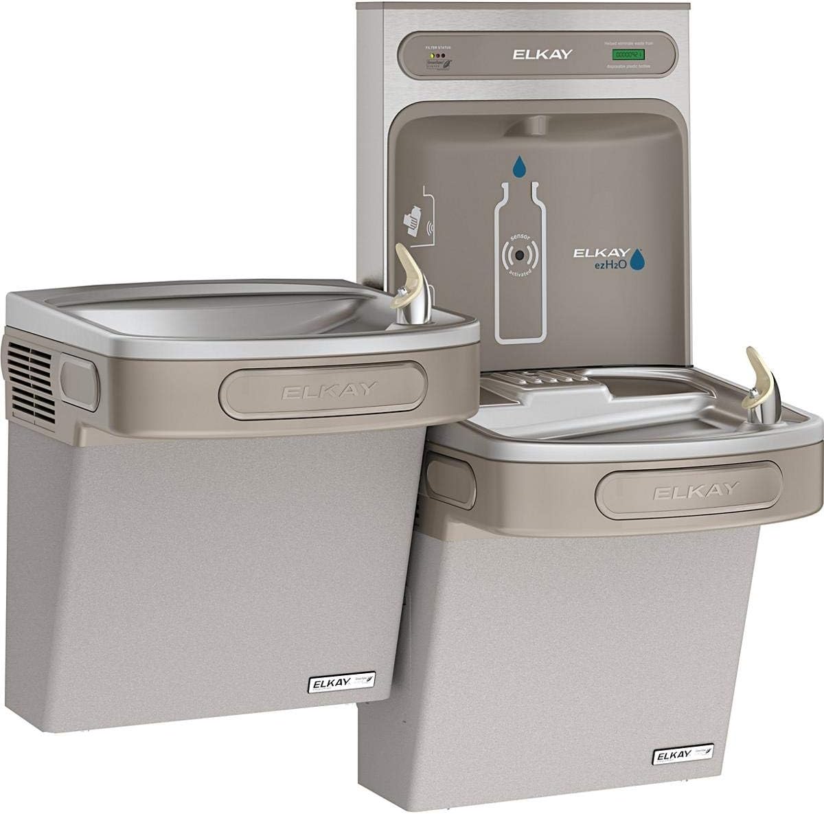 Elkay EZSTLG8WSLK EZH2O Bottle Filling Station & Versatile Bi-Level ADA Cooler, High Efficiecny Non-Filtered 8 GPH Light Gray
