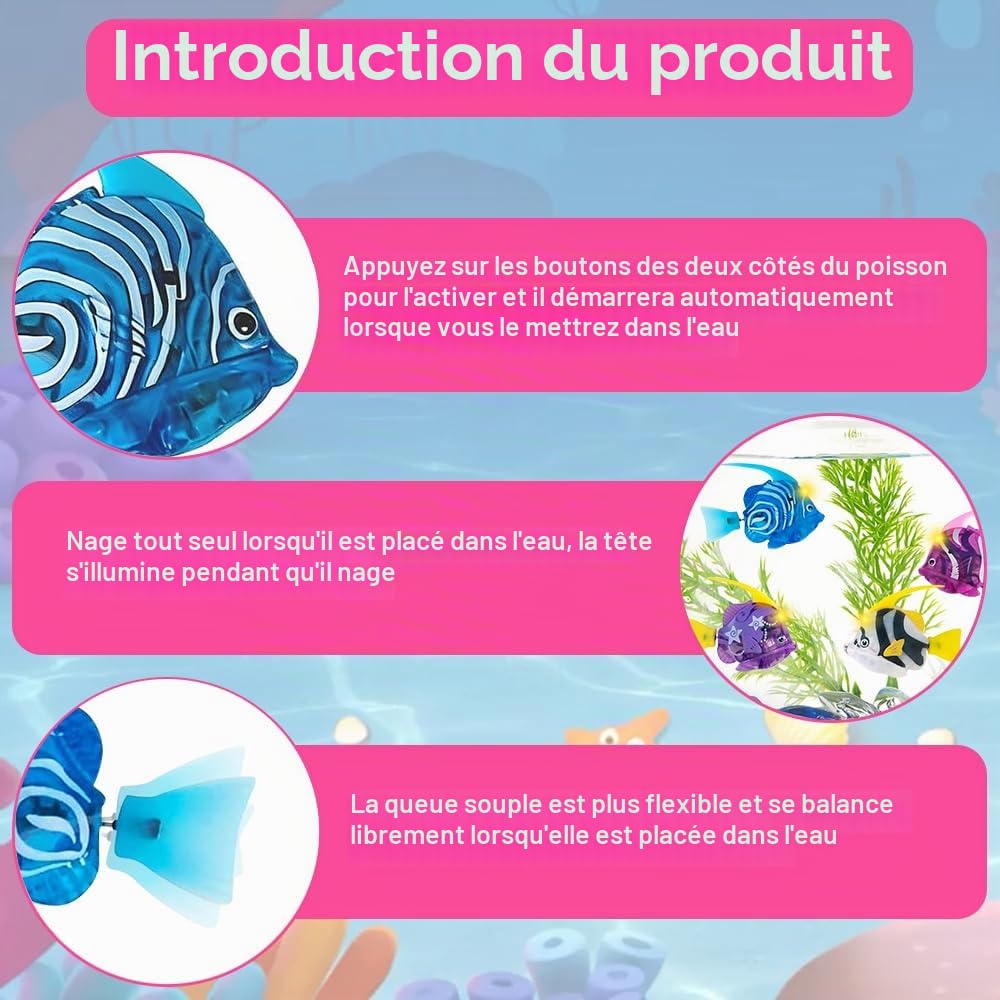 Lot de 4 poissons Robo - Jouet électronique pour chat - Poisson électrique lumineux - Fonctionne avec piles - Jouet flottant interactif pour enfants et animaux domestiques