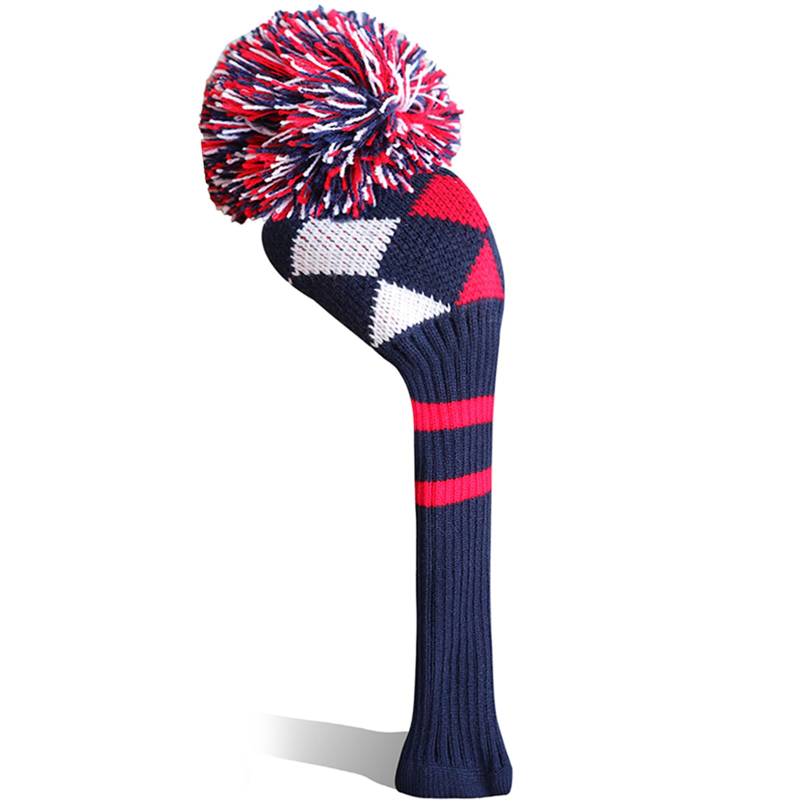 Golf Club Wood Head Covers Pom Value 1 3 Pack, Premium Knitted Driver and Wood Protection with Secure Elastic Fit, Stylish Classic Striped Design for Men & Women Choose (Blue&Red-Driver-1 Pcs)