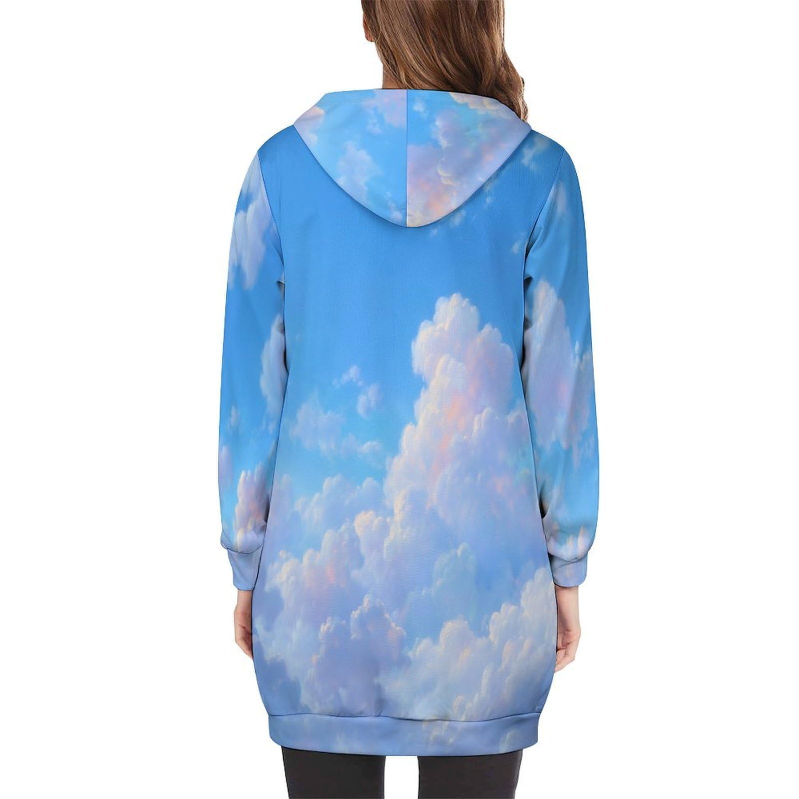 Felpa Donna con Zip Felpe Sportiva con Tasche E Cappuccio Design Soffice Nuvola Bianca Morbida Invernale Giacca Regolabile Azzurro Chiaro Confortevole per Uso Quotidiano Casual