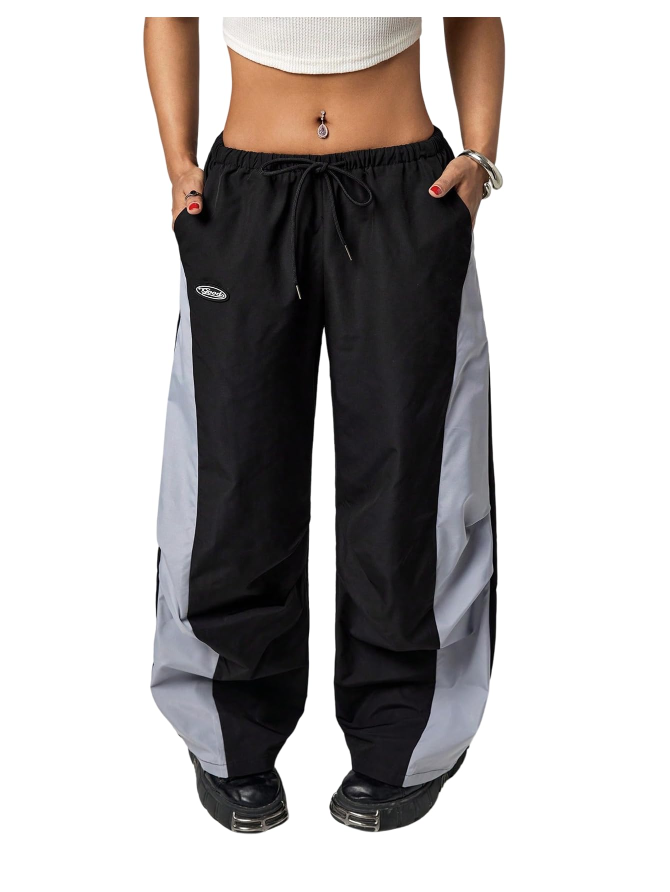 GORGLITTER Womens Color Block Wide Leg Pants High Waisted Y2K Vintage Baggy Loose Work Athletic Track Pants