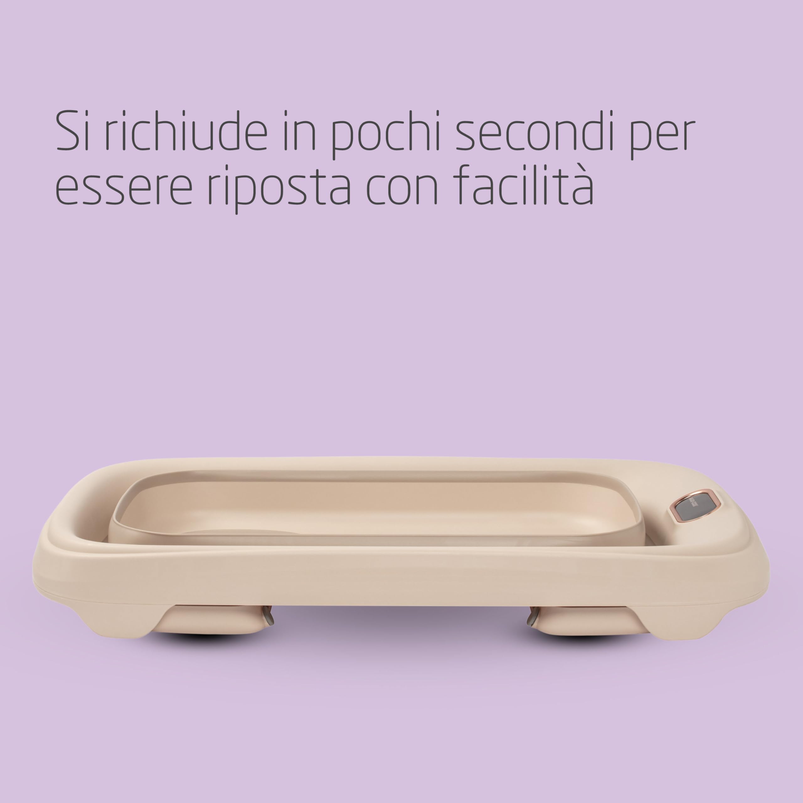 Maxi-Cosi Indigo Vaschetta Bagnetto Neonato Pieghevole, Bagnetto Bambini 0-4 Anni, Termometro HighSense Integrato, Anti-scivolo, Vaschetta Bagnetto Neonato da Viaggio, Chiusura Compatta, Muted Terra