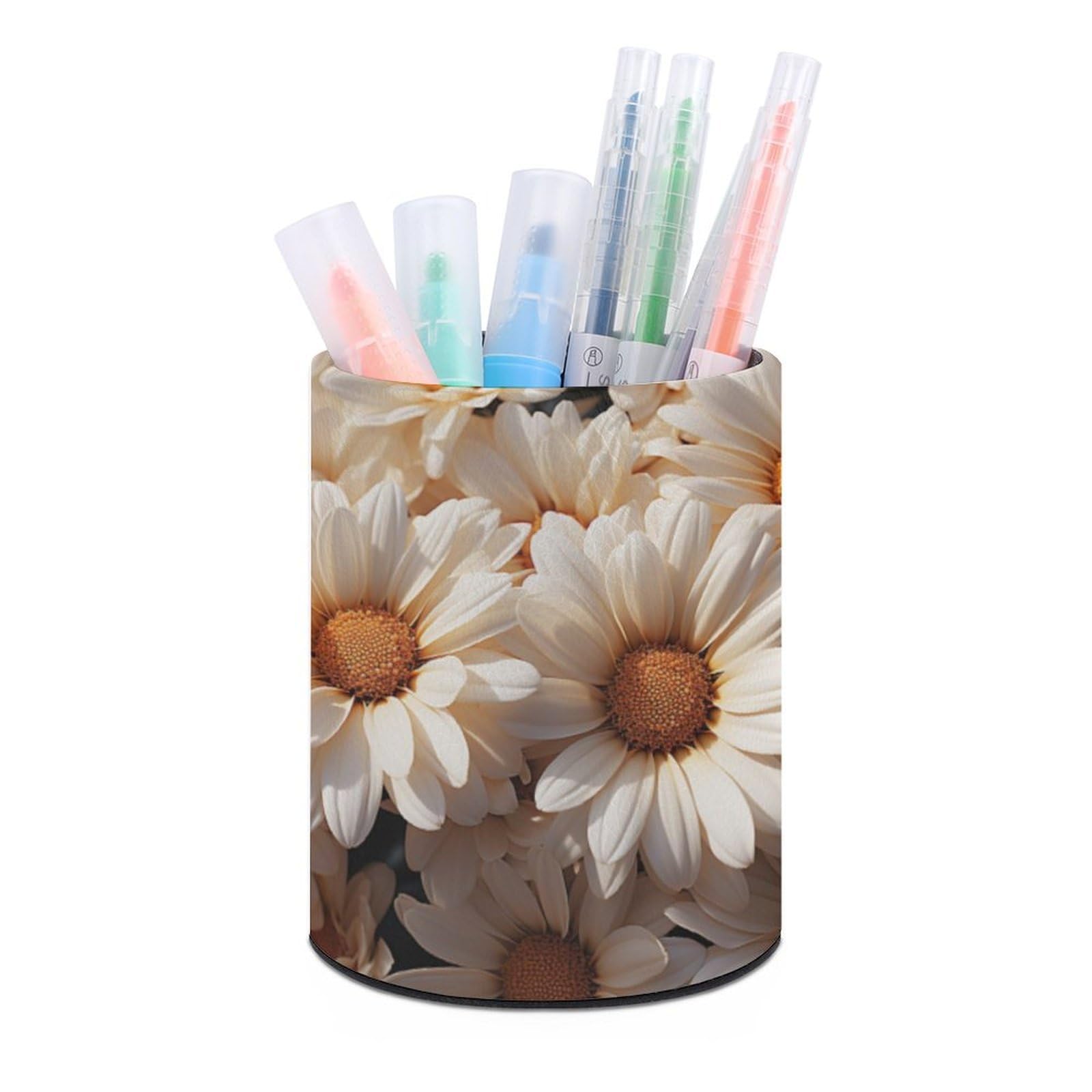 WEIHAKO Pen Holder for Desk Modern Leather Pencil Holder Beauty Daisy Pencil Container Office Desk Accessories Makeup Brush Storage Pen Cup Pencil