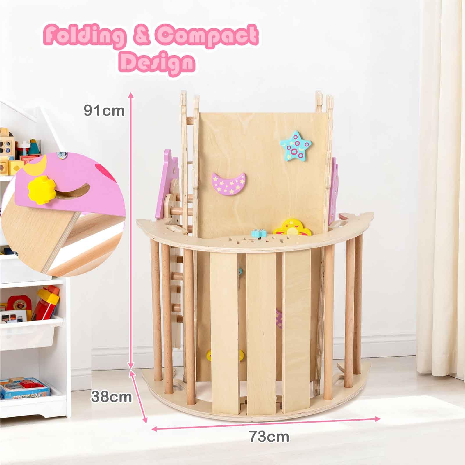 HOMASIS 4 in 1 Arrampicata per Bambini in Legno, Struttura da Scalata con Arco, Rampa, Corda e Scala, Palestra Giochi Educativa per Bambini da 3+ Anni (Naturale, Unicorno)