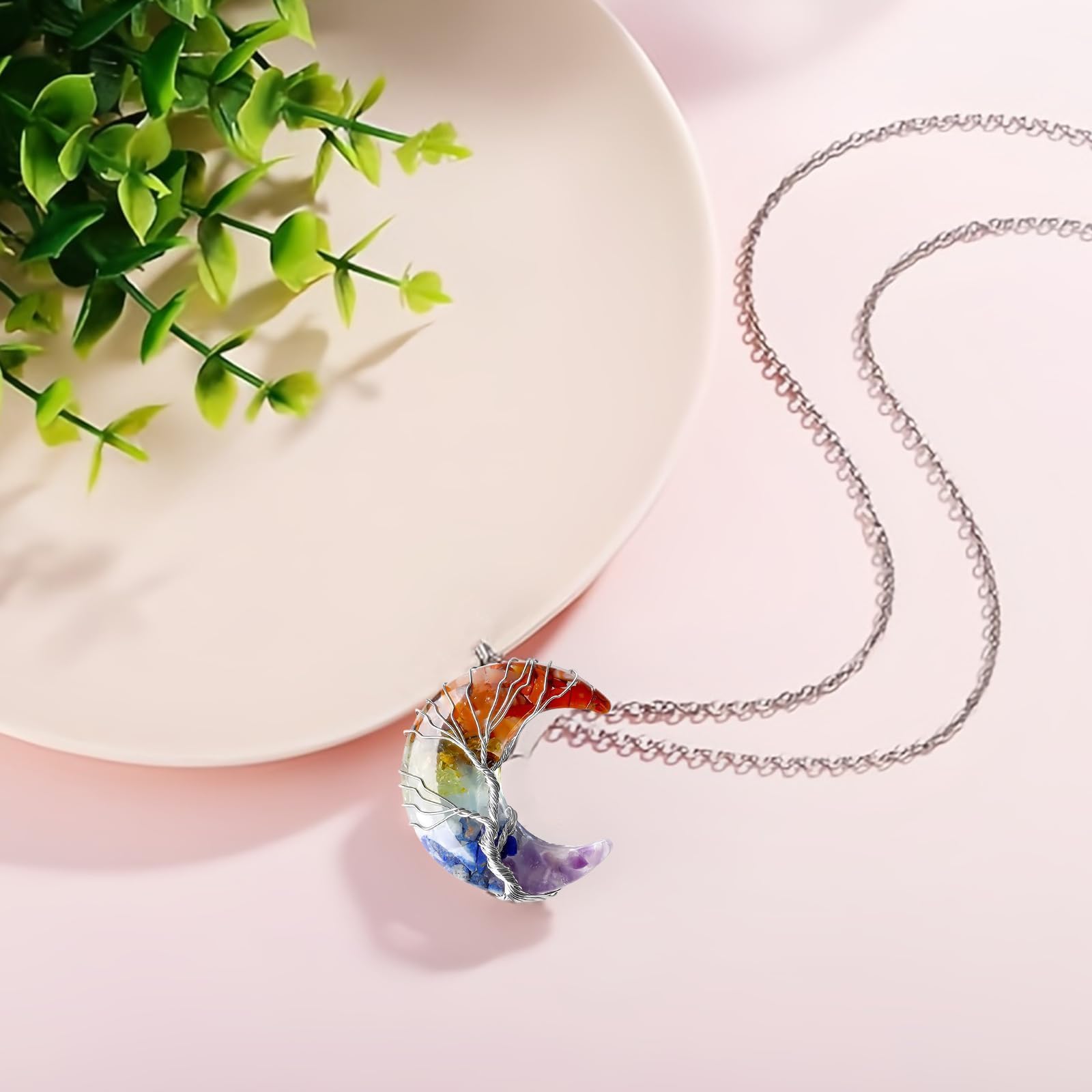 Collana esagonale con cristalli aura, pietre curative e cristalli, pietre chakra, pietra energetica, corda in pelle nera regolabile, per uomo e donna (pietra di luna)