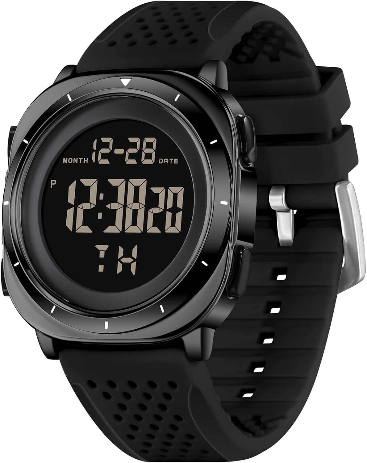 Digital Sports Watch for Men, Tactical Military Style, Waterproof, Round Face with Day-Date Display