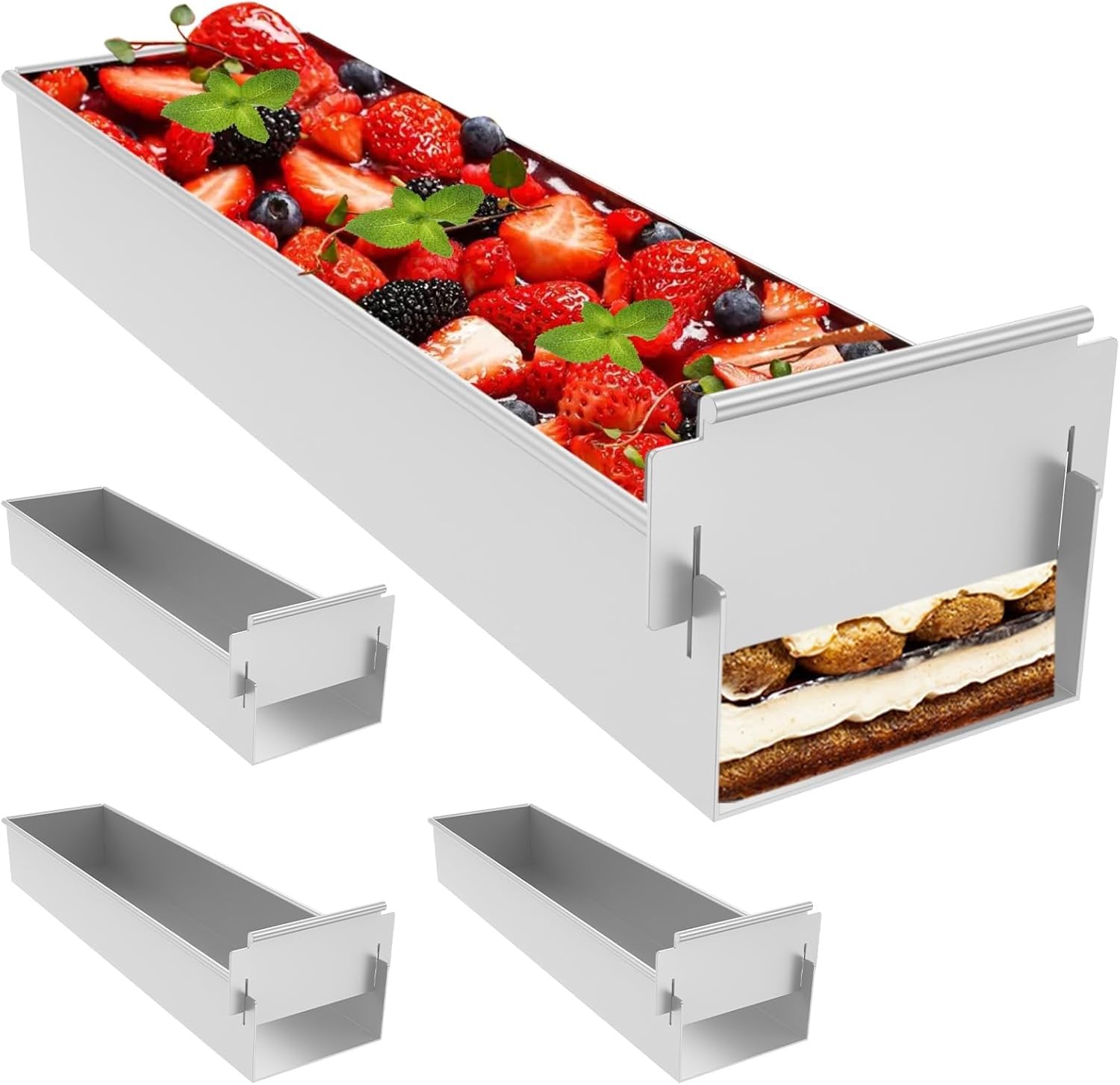 Rechteckige Kuchenform, Verstellbarer Backrahmen, Tiramisus-Kuchenform, Quadratische Mousse-Form, Kuchenring For DIYs Mousse-Kuchen Dessert-Pizza, 41,7 × 10 × 6 Cm