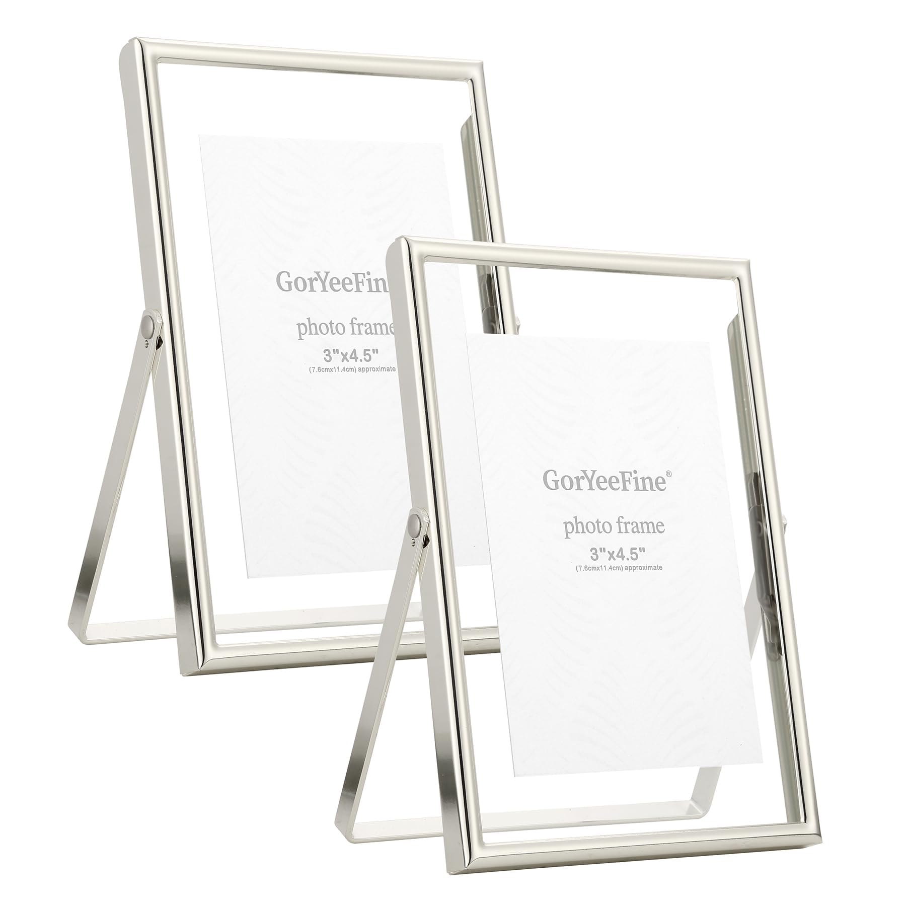 Silver 4x6 Floating Frame Set of 2 for Photo Sizes(2x3'',3.5x5''), Metal Floating Frames 3.5x5'' Adjustable Tabletop/Shelf Photo Frame, Classy Gift Choice for Wedding,Thanksgiving, Christmas.