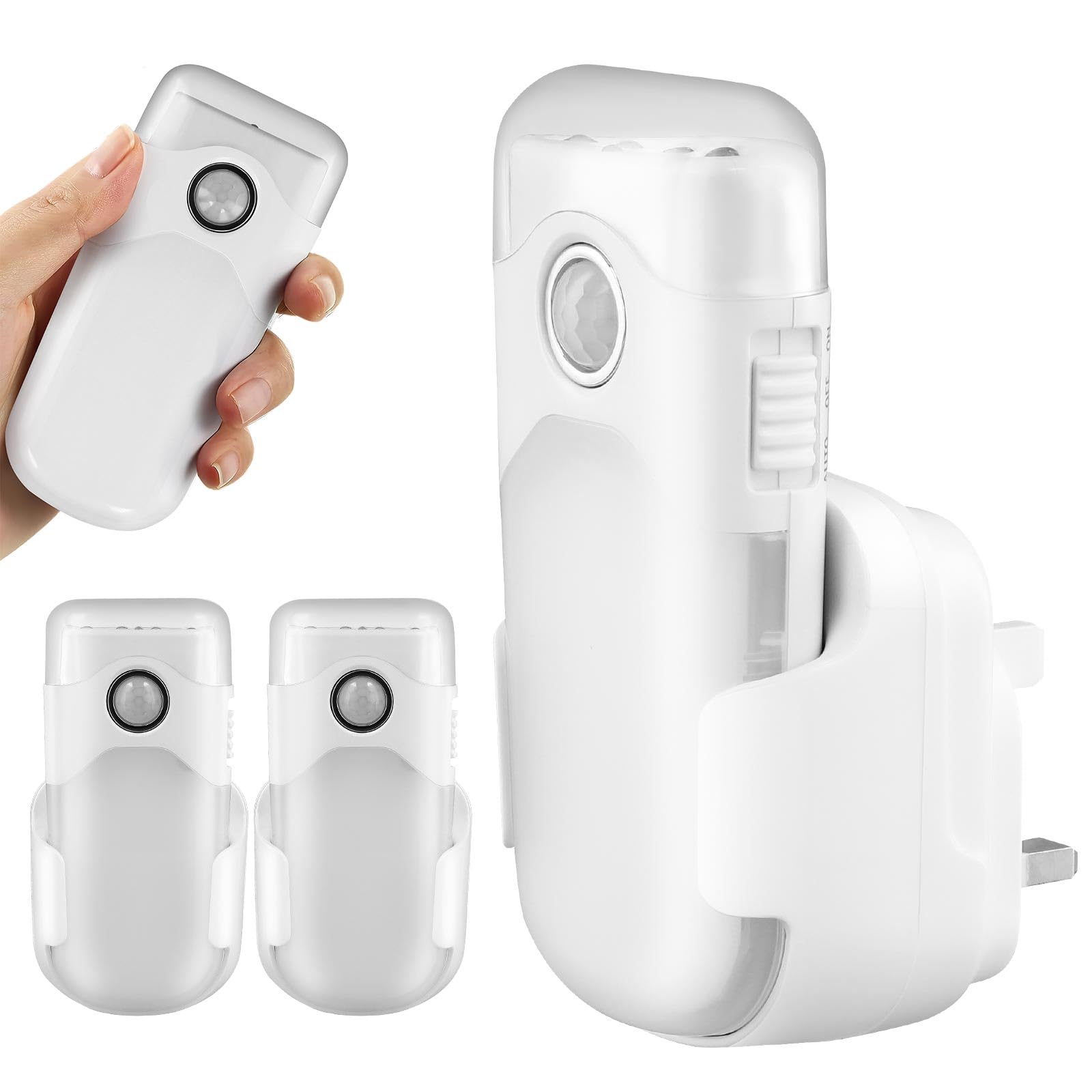 2 Pack Rechargeable Night Light Plug in Wall,3 Function LED Motion Sensor Night Light with Rechargeable Plug Base,Emergency Power Failure Light & Torch Indoor for Hallway,Cupboard,Stair,Bedroom