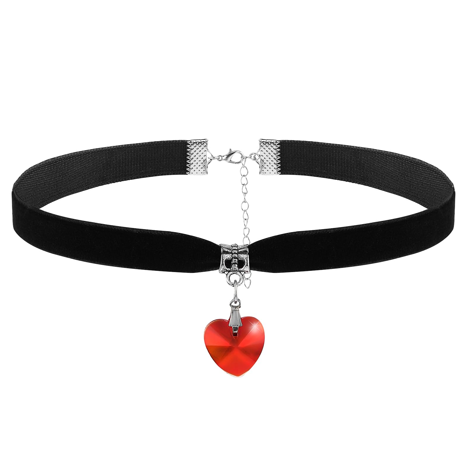 Fluwelen choker-halsketting, 2 stuks, klassieke choker-halskettingen, gothic, zwart en rood, verstelbare ketting, harthanger van metaal en fluweel Fluwelen choker-halsketting, 2 stuks, klassieke choker-halskettingen, gothic, zwart en rood, verstelbare ketting, harthanger van metaal en fluweel