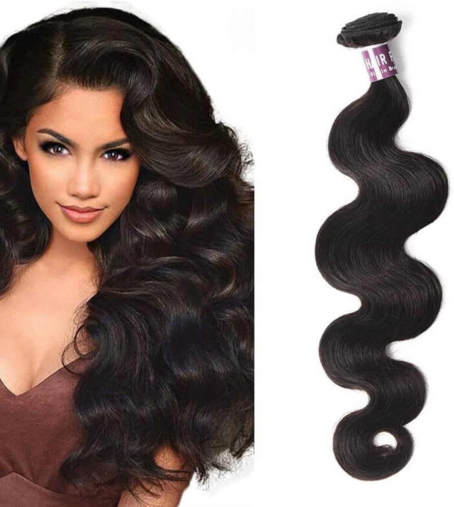 DPROT Body Wave Bundles Human Hair Extensions for Black Women Weft Brazilian Remy Hair Bundles Natural Black 1 Piece 12 Inch