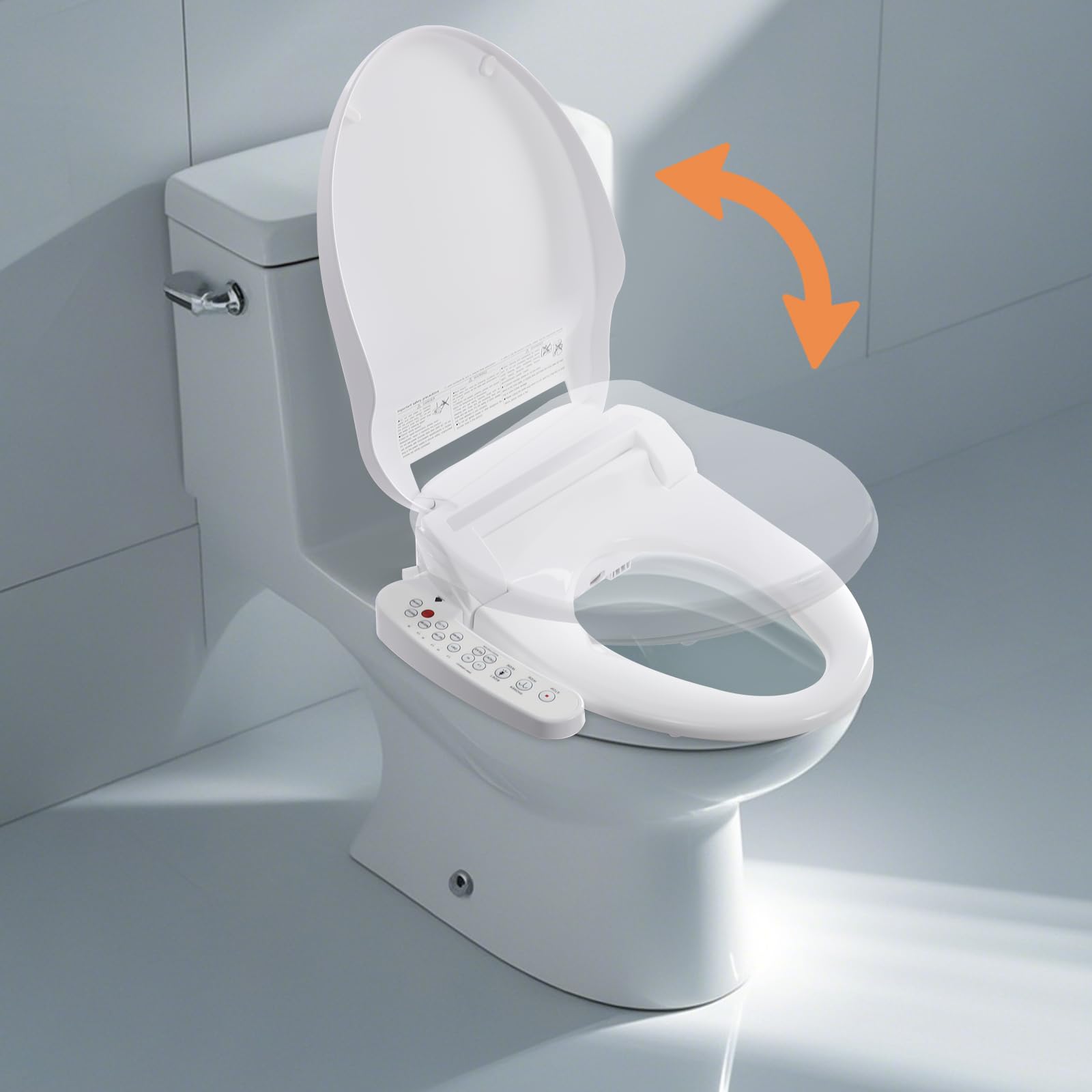 Asiento de bidé inteligente para inodoro con bidé, con luz nocturna LED, color blanco