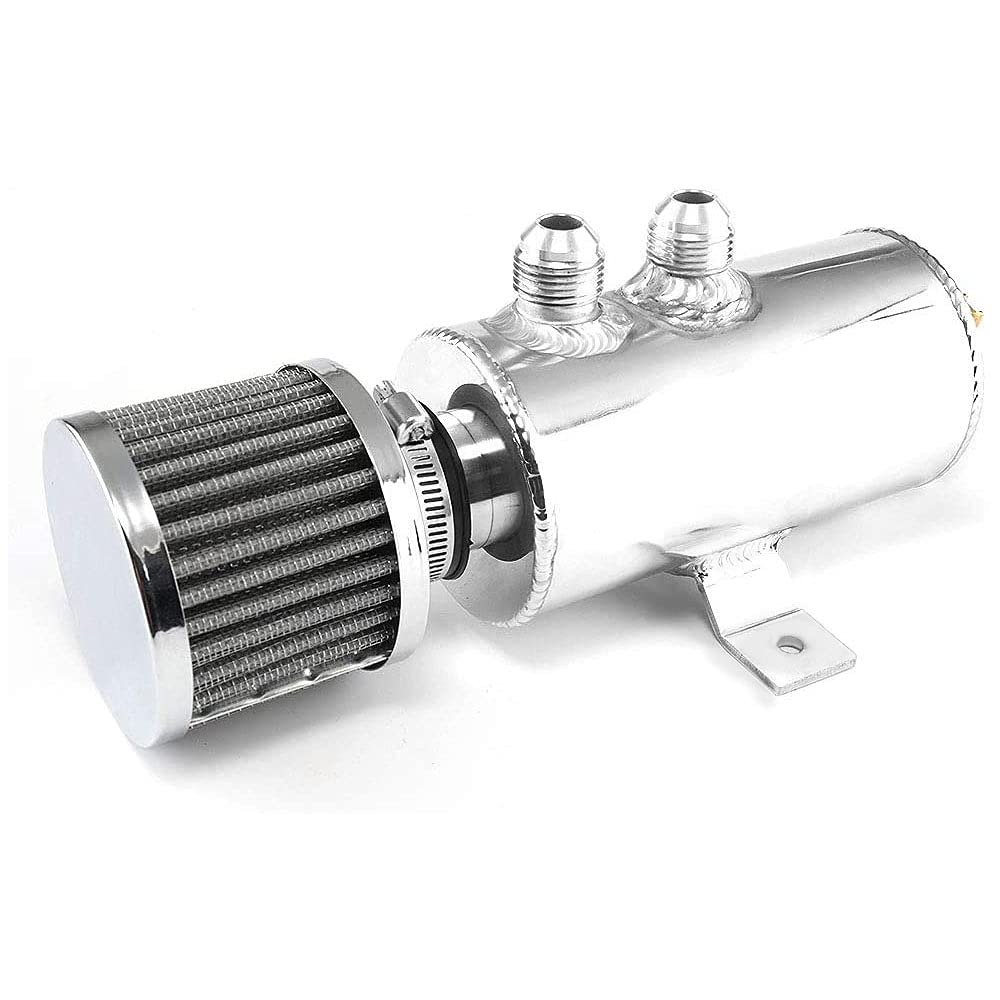 Top10 Racing Universal 10AN Aluminum Baffled Oil Catch Can with Drain Valve 2 Ports Brushed Reservoir Tank with Breather Filter 750ml Silver