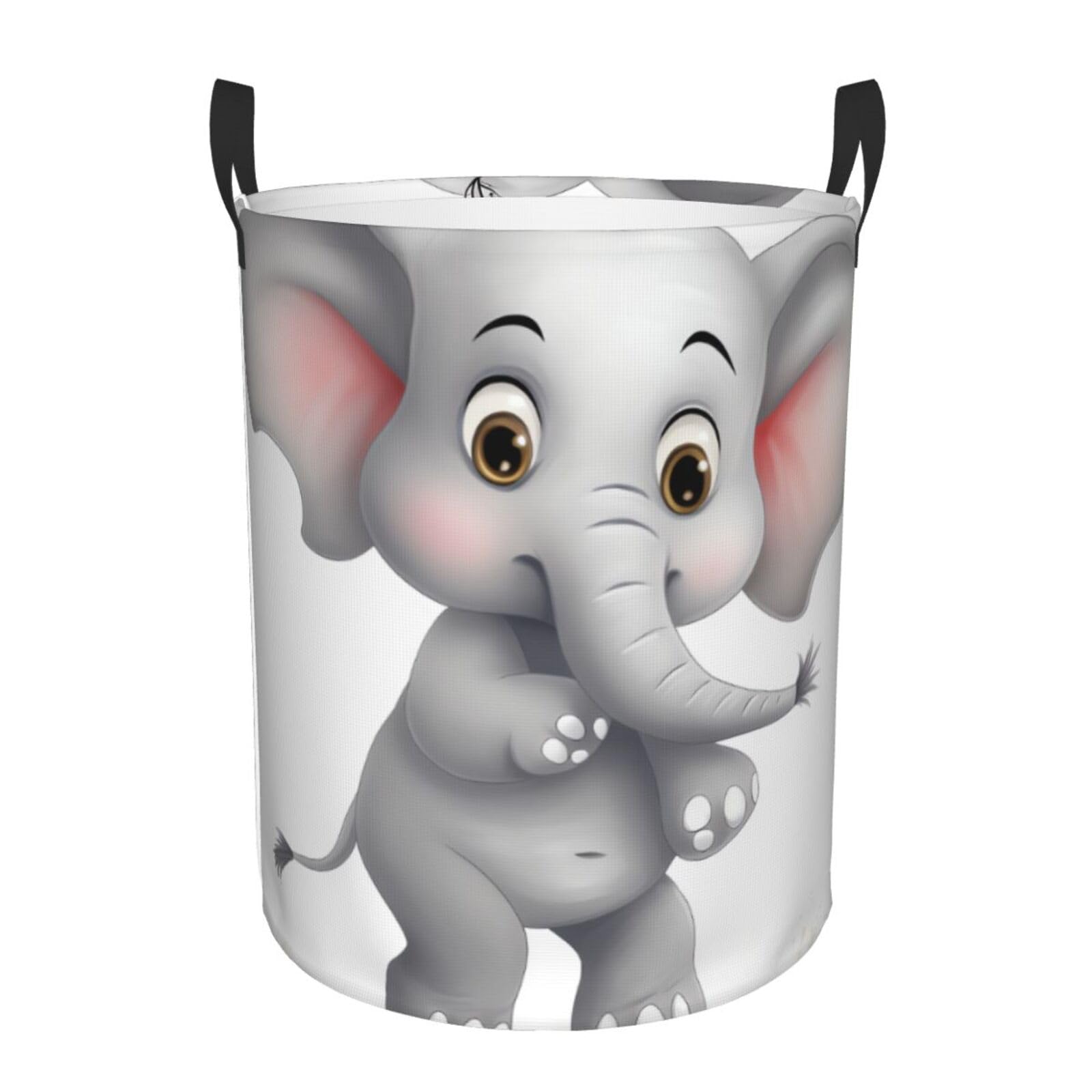 Cute elephant print Circular Hamper Waterproof Storage Bin Organizer Basket Laundry Hamper With Handles For Clothes Toys Small