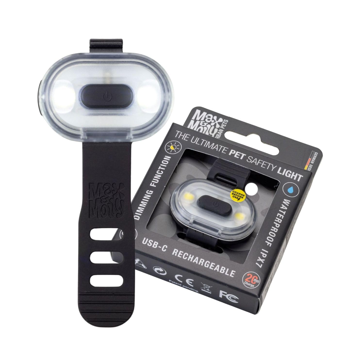 Max & Molly Matrix 2.0 Ultra LED, Lampe LED pour harnais, laisse et collier de chien, Noir, Étanche, Rechargeable par USB, Attache lumineuse pour chien pour plus de sécurité