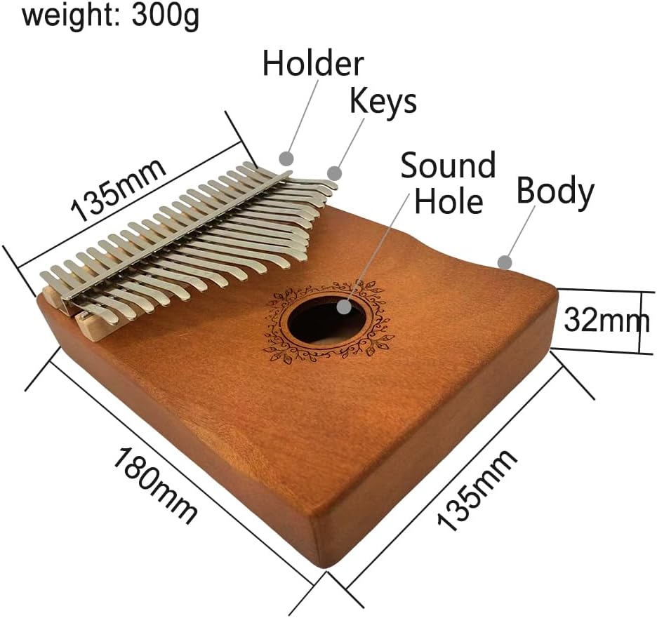 Kalimba Thumb Piano 21 Keys, Solid Mahogany Portable Mbira Finger Piano with Protective Bag, Tune Hammer, Study Instruction- Perfect Musical Instrument Gift for Adults & Beginners