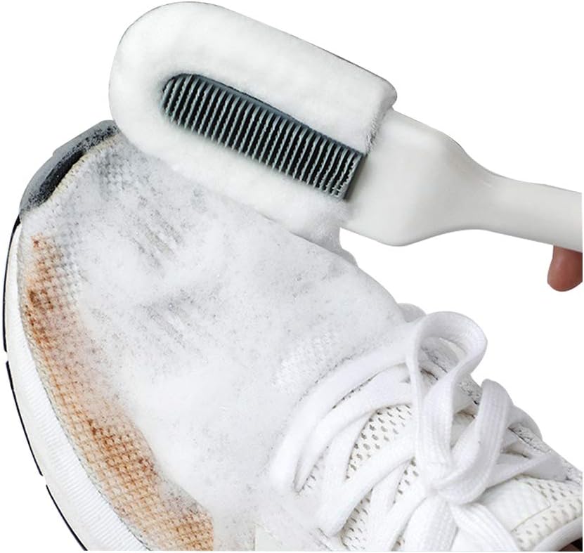 Andiker Professional Cleaning Shoe Brush, Multifunctional Long Handle Brush Cleaner, Hangable Soft Bristle Shoes Cleaning Scrubber (White)