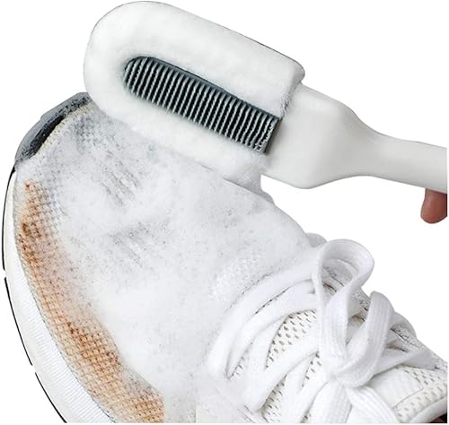 Andiker Cepillo de zapatos de limpieza profesional, limpiador multifuncional de mango largo para zapatos, cepillo de cerdas suaves colgantes para