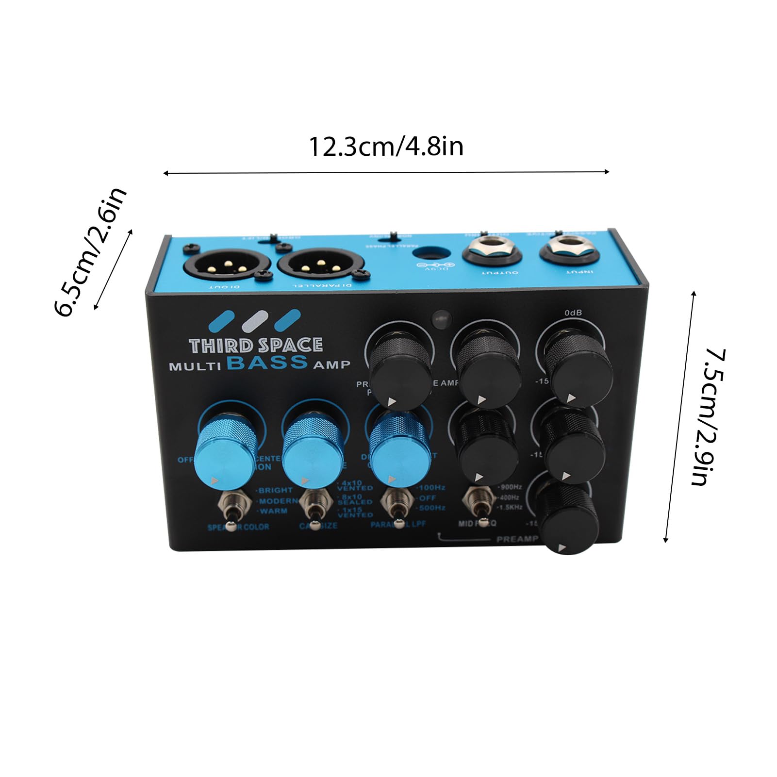 Fockety Pedale Effetti per Basso, Preamplificatore Professionale con Controllo Medio Semi Parametrico EQ a 3 Bande, Catena di Segnali Parallela, Simulatore di Cabina per Basso, Doppi