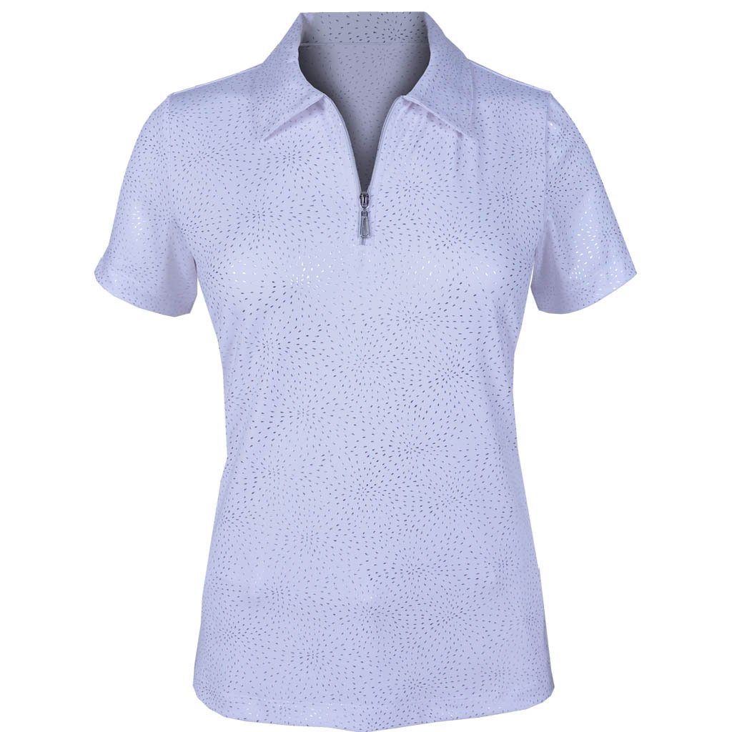 Monterey Club Women's Fireworks Foil Print Zip Polo Shirt #2441 (White, Medium)