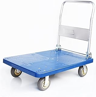 OUSIKA Flatbed cart Folding Platform Cart 4 Wheels Hand Truck with Swivel and Fixed for 360 Degree Transport Small Push Trolley Foldable Handle Easy Storage Hand Platform Truck Foldable Push Hand Cart