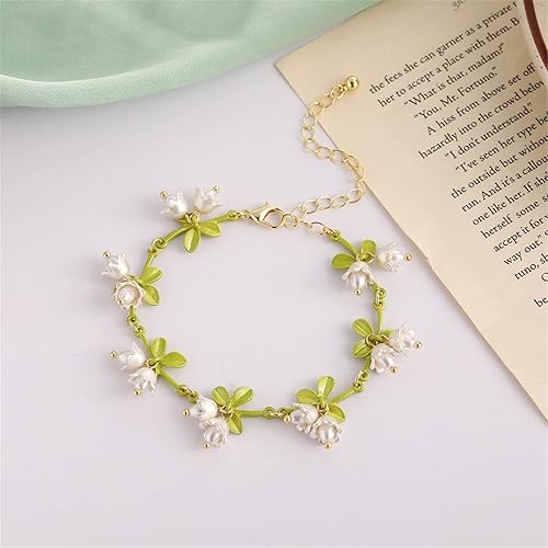 Miniatura 4 de Caiyao Lily of The Valley - Juego de collar de hojas de rosa y aretes colgantes para mujeres, mamá, amiga, madre, vintage, cadena de borla, collar