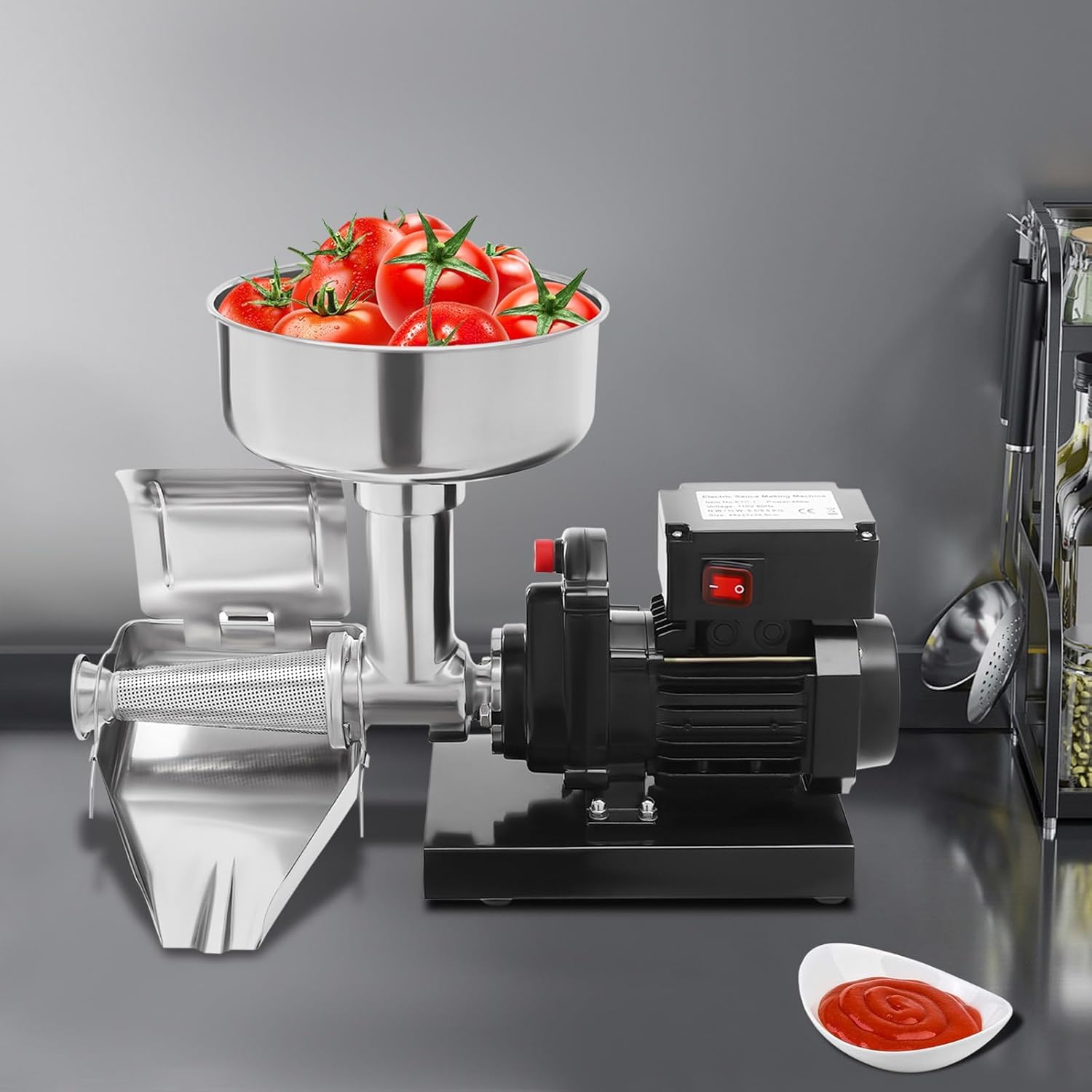 Robot da Cucina Elettrico Professionale da 450 W per Salsa di Pomodoro, in Acciaio Inossidabile, Ideale per Pomodori, Fragole E Mirtilli - Macchina Efficiente per Tritare E Spremere.