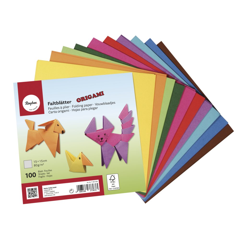 Rayher Multi-Colour 71831000 Origami Paper, Origami Folding Paper Pack, 100 Sheets And 10 Assorted Colours, 1.5 X 1.5 X 0.13 Cm