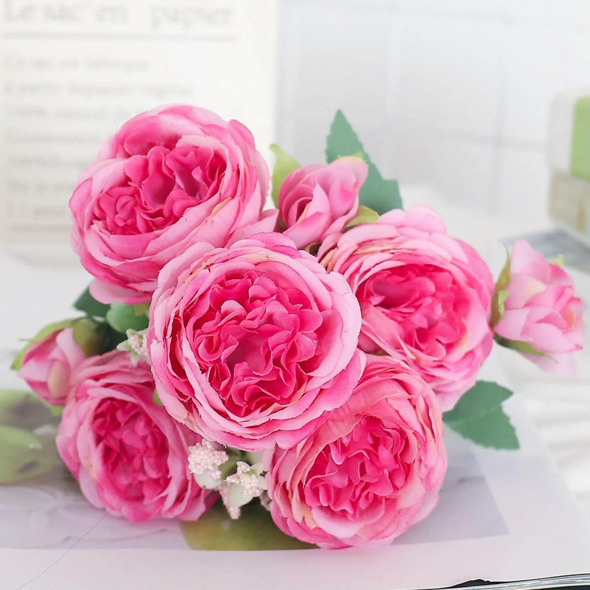 CVJdfhRE fake flowers， Artificial Flowers Silk Peony Hydrangea For Living Room Home Decoration Wedding Bride Bouquet Rose Fake Plants Table Accessories(Light Rose)