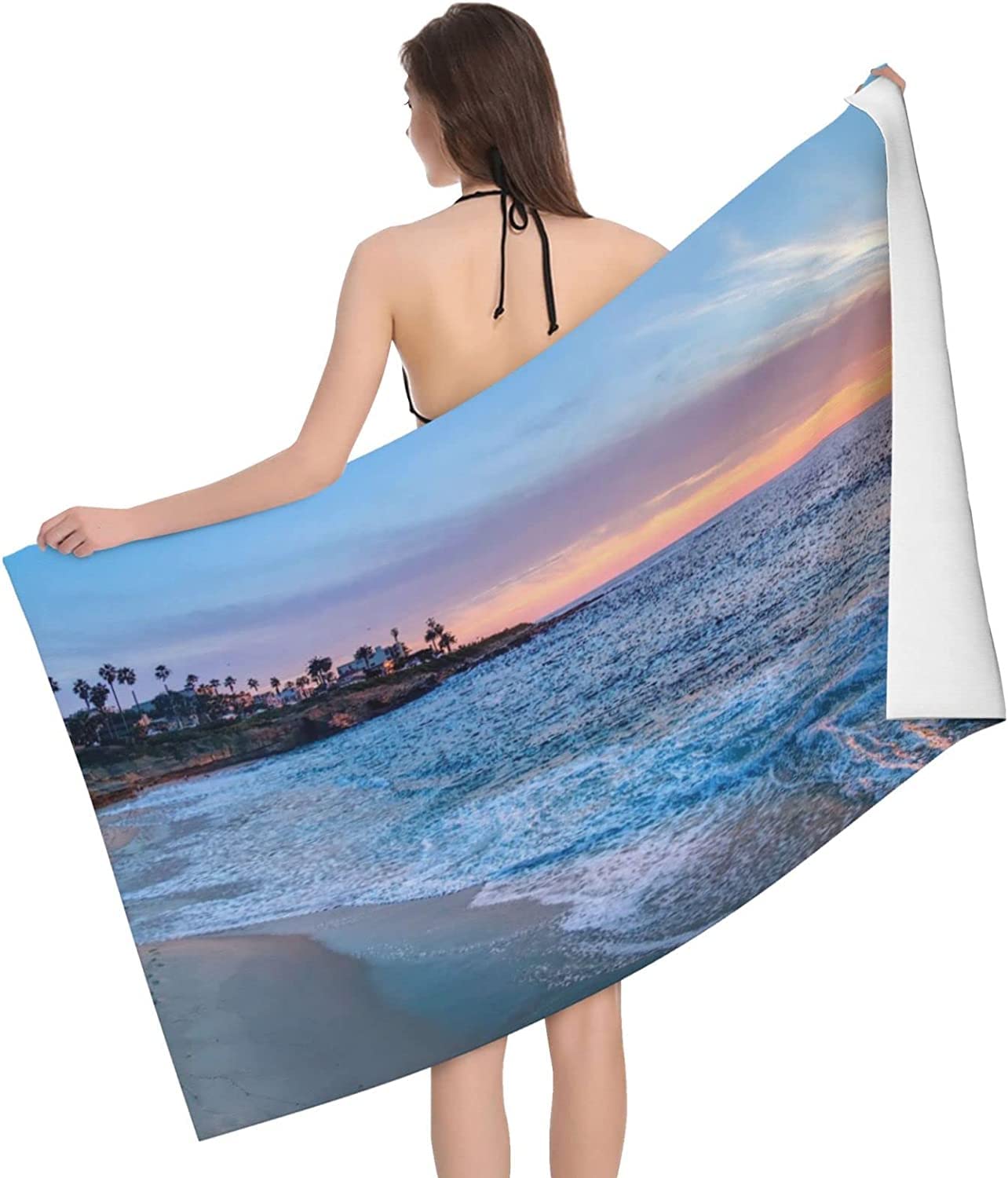 LSRCPD Ocean Beach Sunset Blue Sky Beach Towel Highly Absorbent Microfiber Beach Blanket Soft Bath Towels 80X130 CM