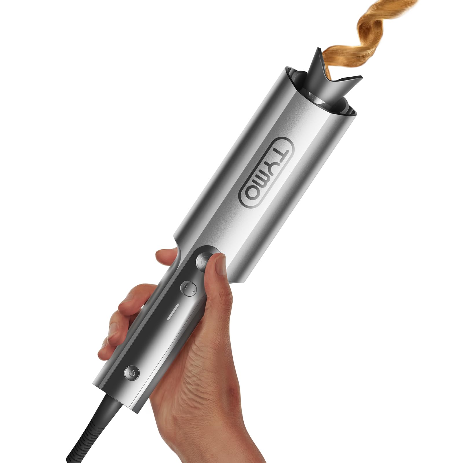 TYMO CurlPro Plus Automatic Rotating Curling Iron - Upgraded Long Barrel Curling Wand for Long Hair, Ceramic Hair Curler for Women, Anti-Scald, Tangle-Free, 600M Ionic, Dual Voltage, Grey, 1 Inch