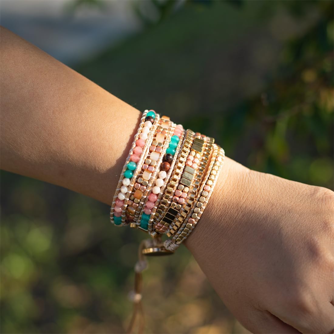YGLINE Natural Stone Wrap Bracelet for Women Boho Bracelets Healing Crystal Beaded Bracelet Adjustable 3/5 Wraps Bracelet Handmade Birthday Gifts for Women
