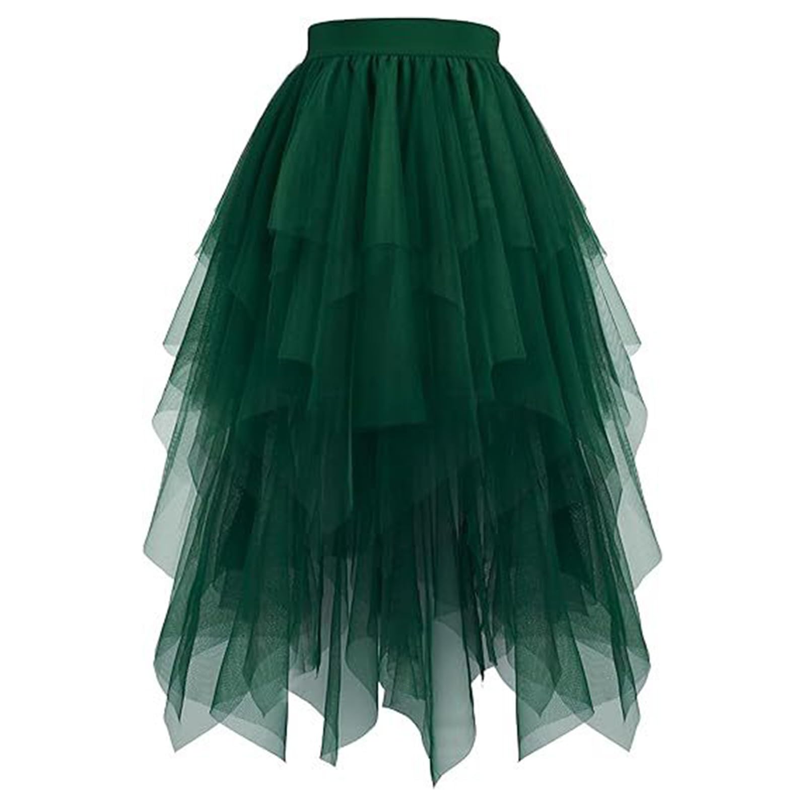 Tulle Skirt Women's Tulle Skirts High Low Layered Puffy Fairy Skirt Tulle Skirts A-line Irregular Midi Long Tutu Skirt with Glitter Sequins Ballet Tutu Prom Party Carnival Costume, #206-Green, S