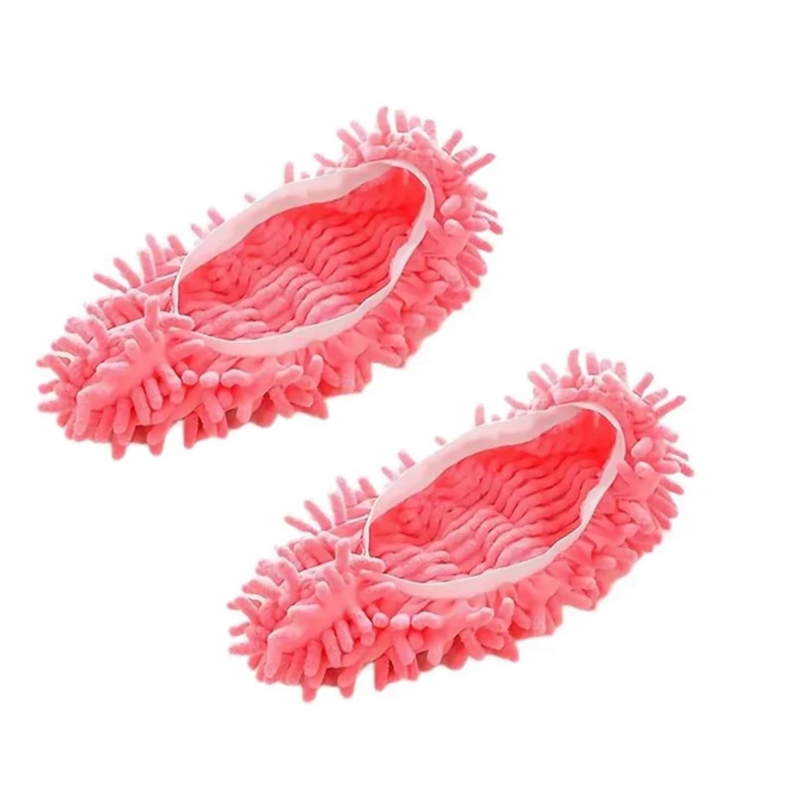 Mop Slippers Cleaning Mopping Shoes Water Uptake Foot Socks(Pink-2pcs)