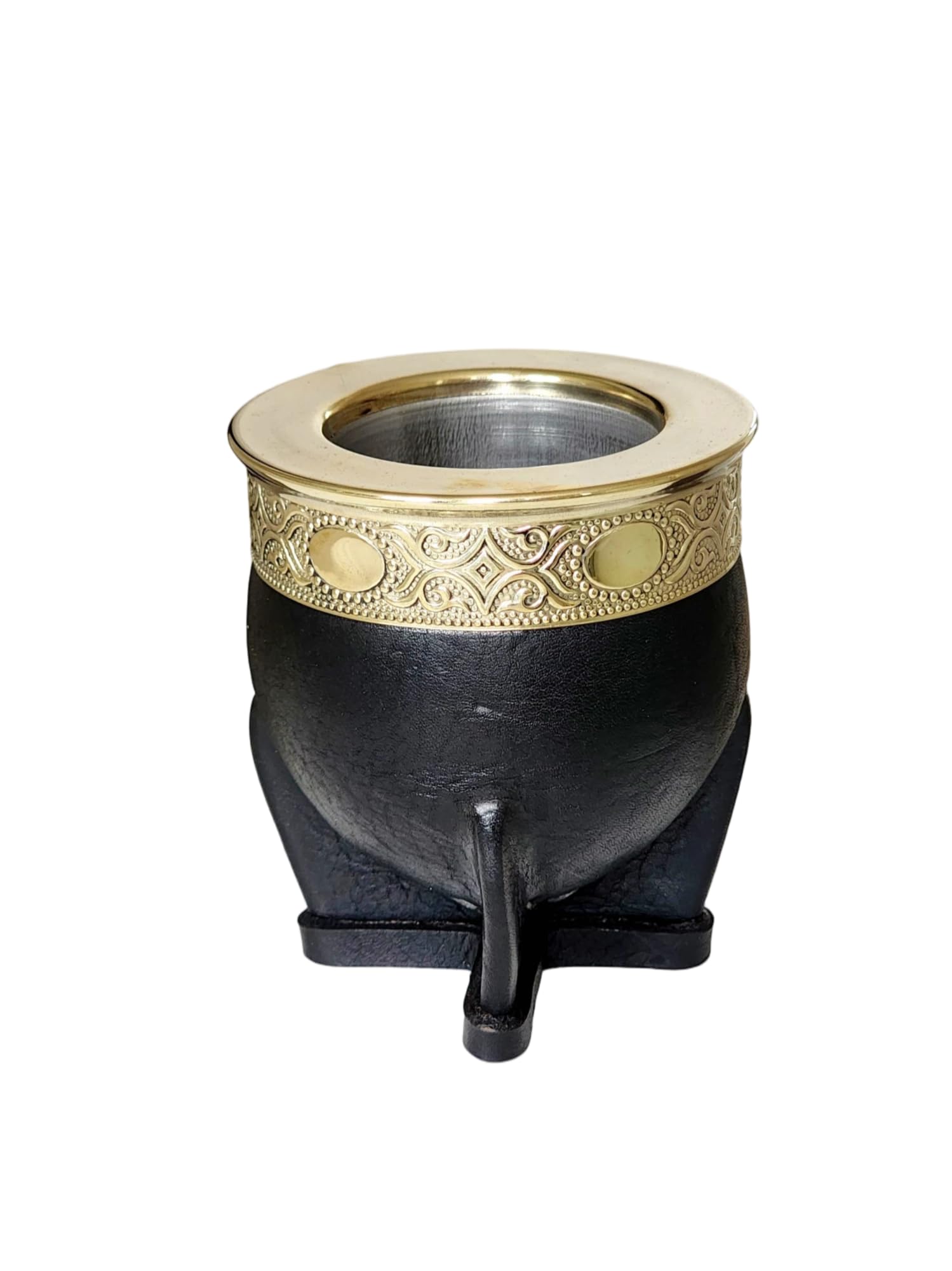 Kubek do yerba mate Imperial Argentino Deluxe, matowy, ze stali nierdzewnej, czarna skóra i niemieckie srebro (alpaka), kubek do maty z dzbańcem ze stali nierdzewnej