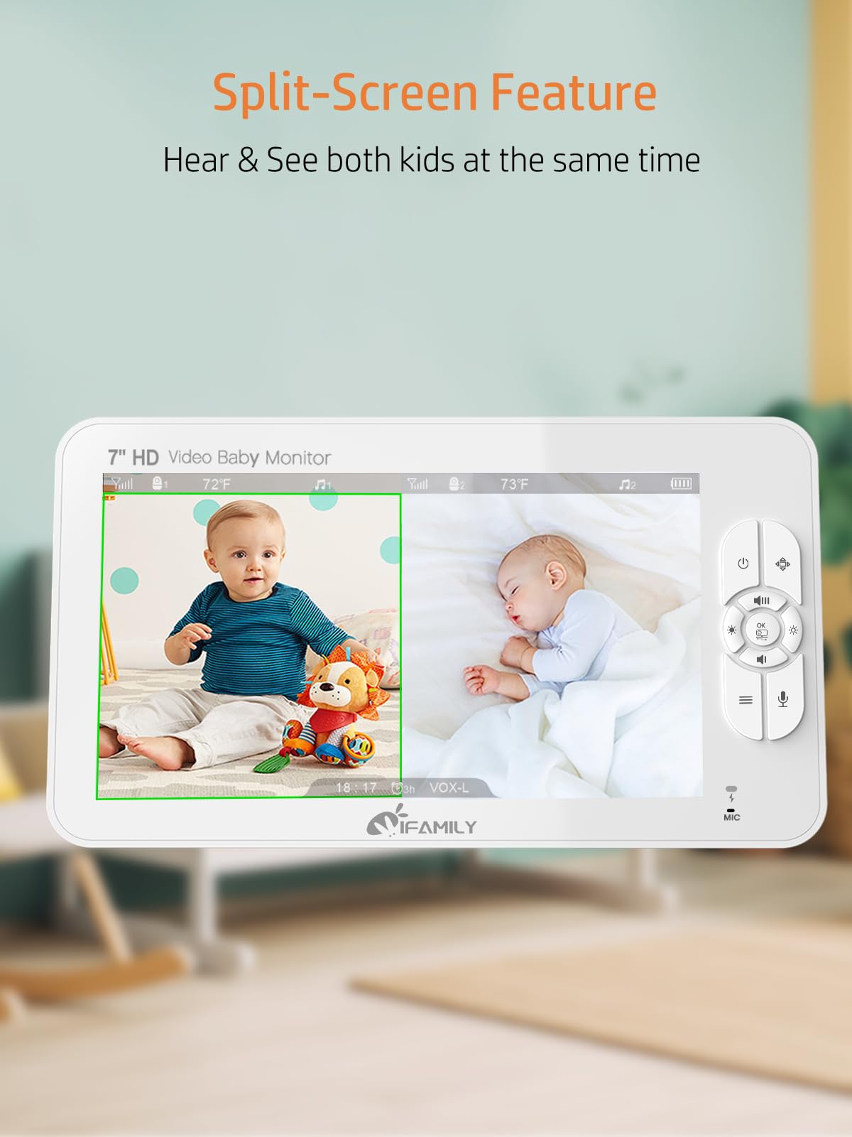iFamily - Monitor grande de 7 pulgadas con 2 cámaras HD y audio, monitor de video HD 1080P, sin WiFi, a prueba de hackeos