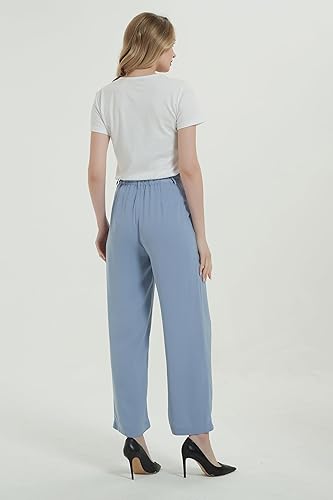 Miniatura 3 de Tronjori Mujer de cintura alta casual pierna recta largo traje de trabajo de negocios pantalones de vestir pantalones de pierna ancha cintura regular