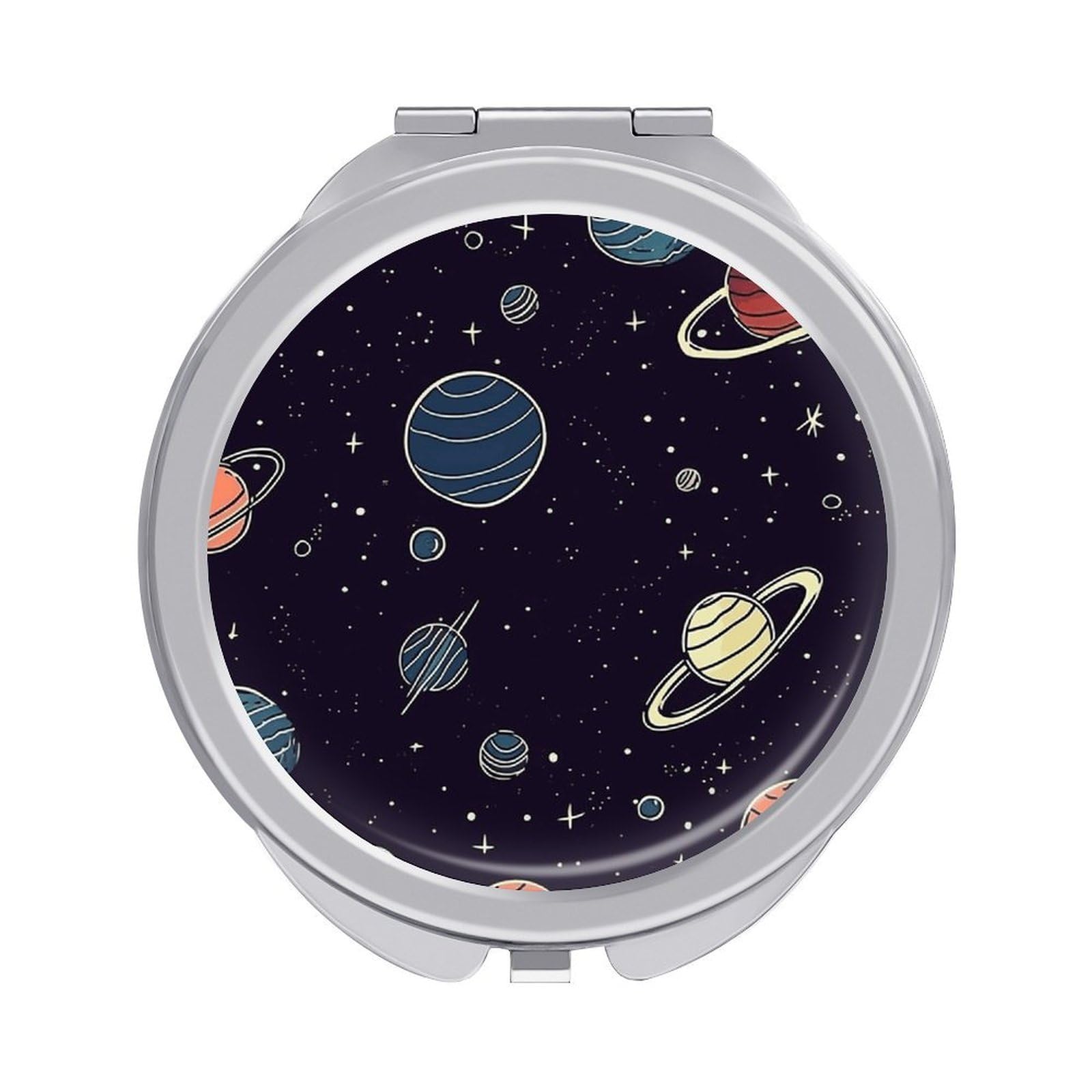 FekiLoot Space Planet Pattern Travel Makeup Mirror 2 X /1 X Magnifying Slim Pocket Mirrors Compact for Purse Travel Makeup Mirrors for Pocket, Handbag, Purse Women Gift