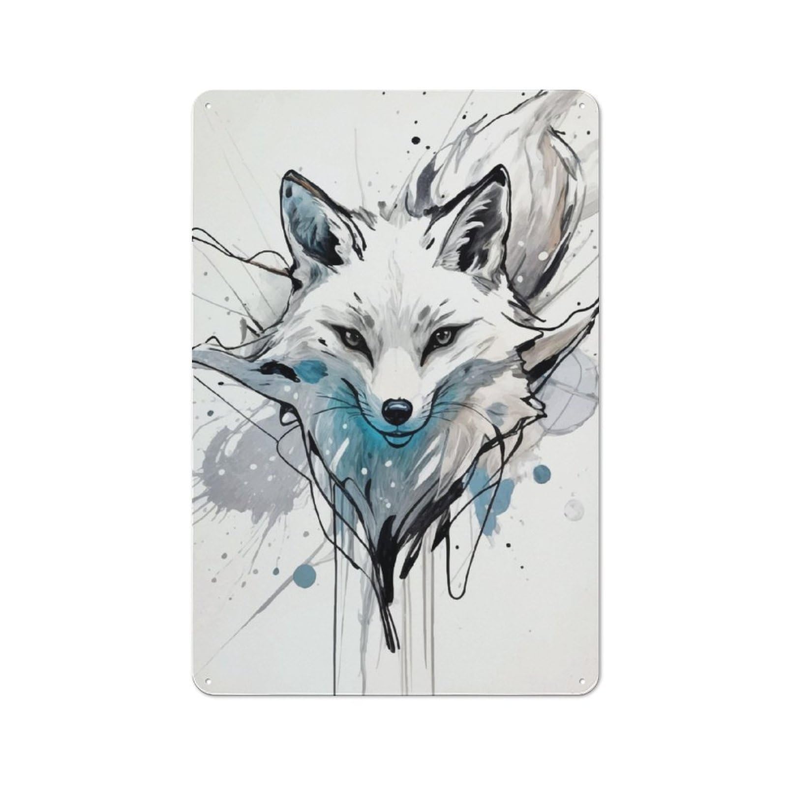 Junmoney Fox Watercolor Art Tin Wall Plaque 30X20cm With For Living Room Or Hallway, For Garage, Workshop And Man Cave Decoration
