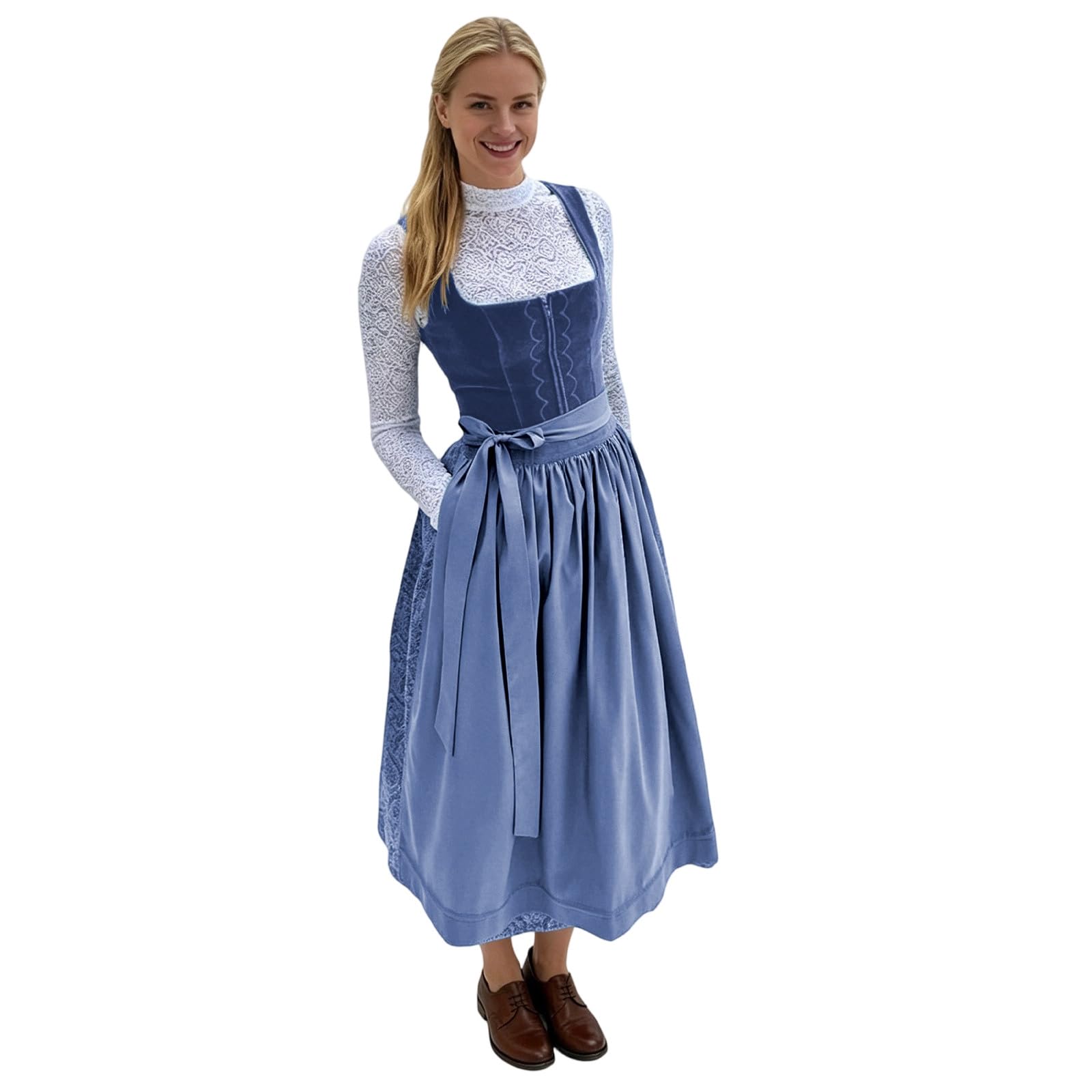 Generisch Dirndl Damen Lang Trachtenkleid mit Schürze Trachtenmode für Oktoberfest Dirndlkleid Oktoberfest Damen Outfit Dirndl Lang XS - 3XL