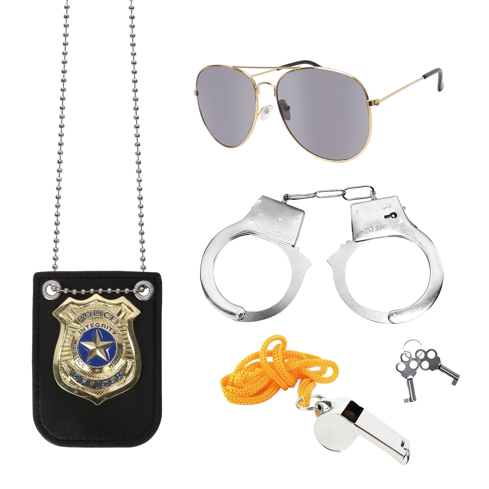 6-teiliges Polizei-Kostümzubehör Set – Mit Handschellen, Abzeichen, Sonnenbrille, Etc. Für Karneval & Cosplay