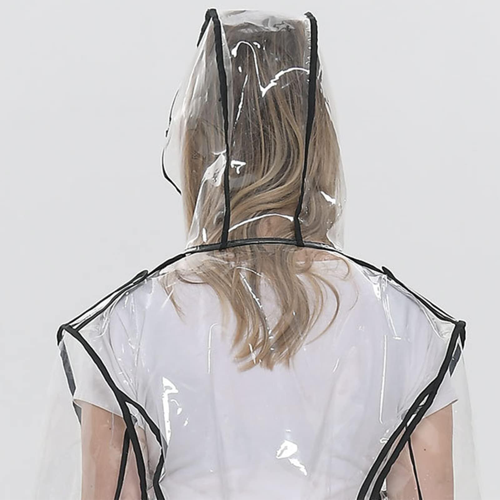 Manteau de pluie portable imperméable pour femme,Poncho transparent et réutilisable résistant à la pluie avec capuche et ceinture pour veste de pluie en plein air, transparent, Taille Unique