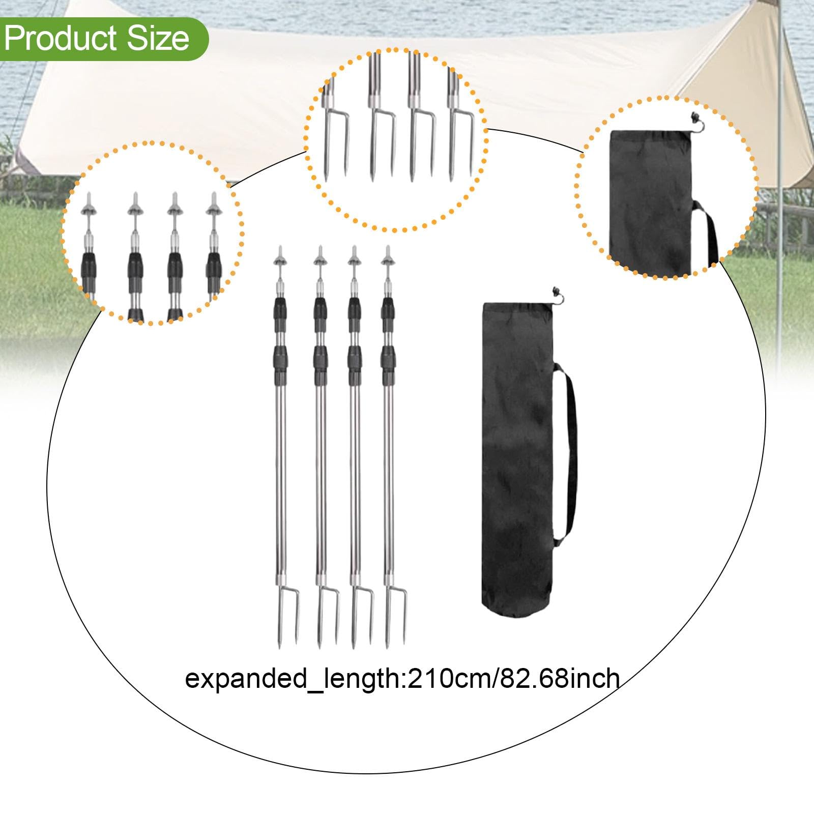 4 Piezas Polos Telescópicos para Tienda de Campaña Barras Universales Soportes de Acero Inoxidable Reemplazo Portátil Adecuados para Actividades