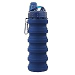 YCTMALL Collapsible Water Bottles Travel Sports Portable Sport Water Bottle comes with mountaineering Buckle 500ml silicone Water-proof camping water bottle (Dark Blue Color)