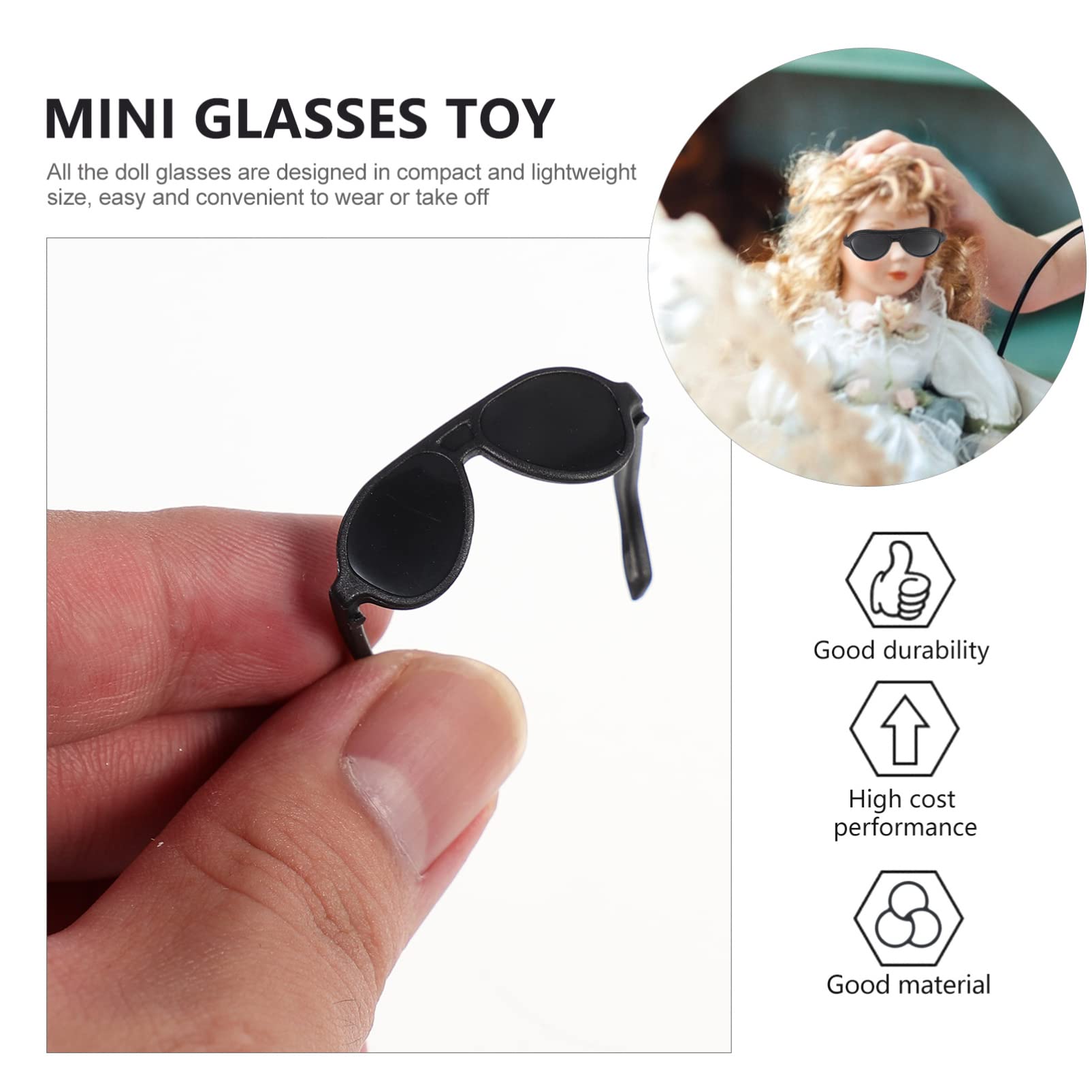 Toddmomy 80Pcs Doll Sunglasses Mini Sunglasses for Dolls Black Sunglasses Doll Costume Accessories for Crafts Dollhouse - Image 4