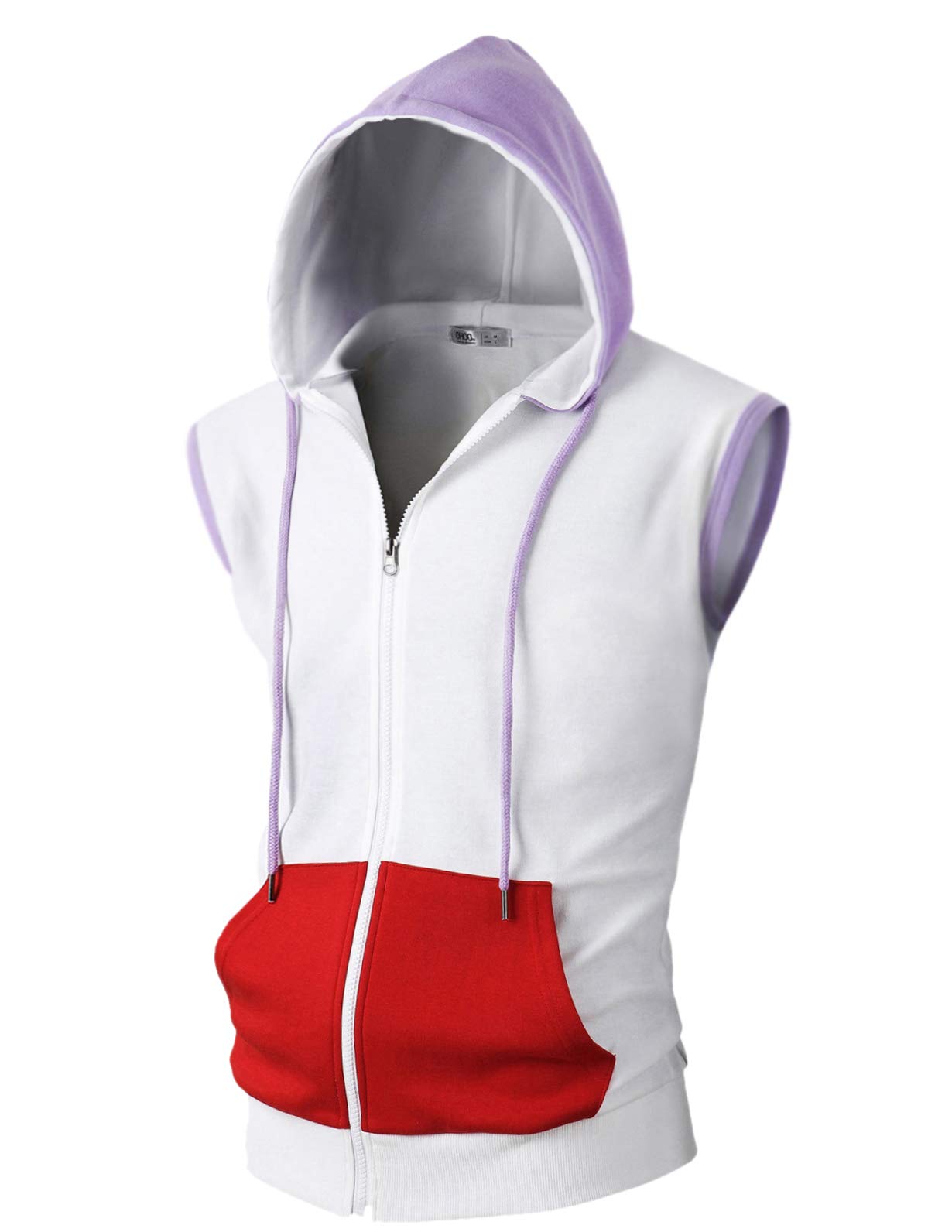 Ohoo Mens Slim Fit Sleeveless Lightweight Zip Up Hooded Sweatshirt Vest Hoodie